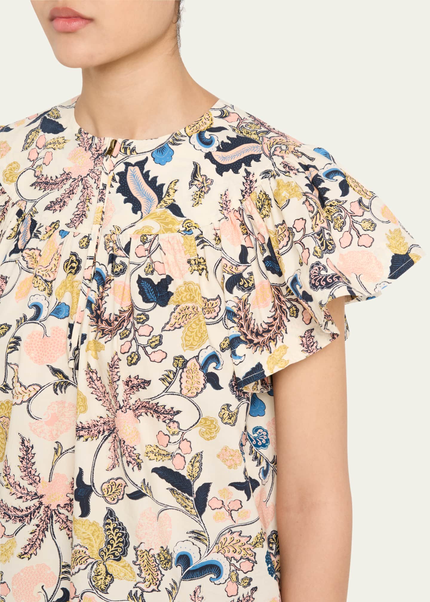Ulla Johnson Perline Flutter-Sleeve Zip Blouse Image 5 of 5