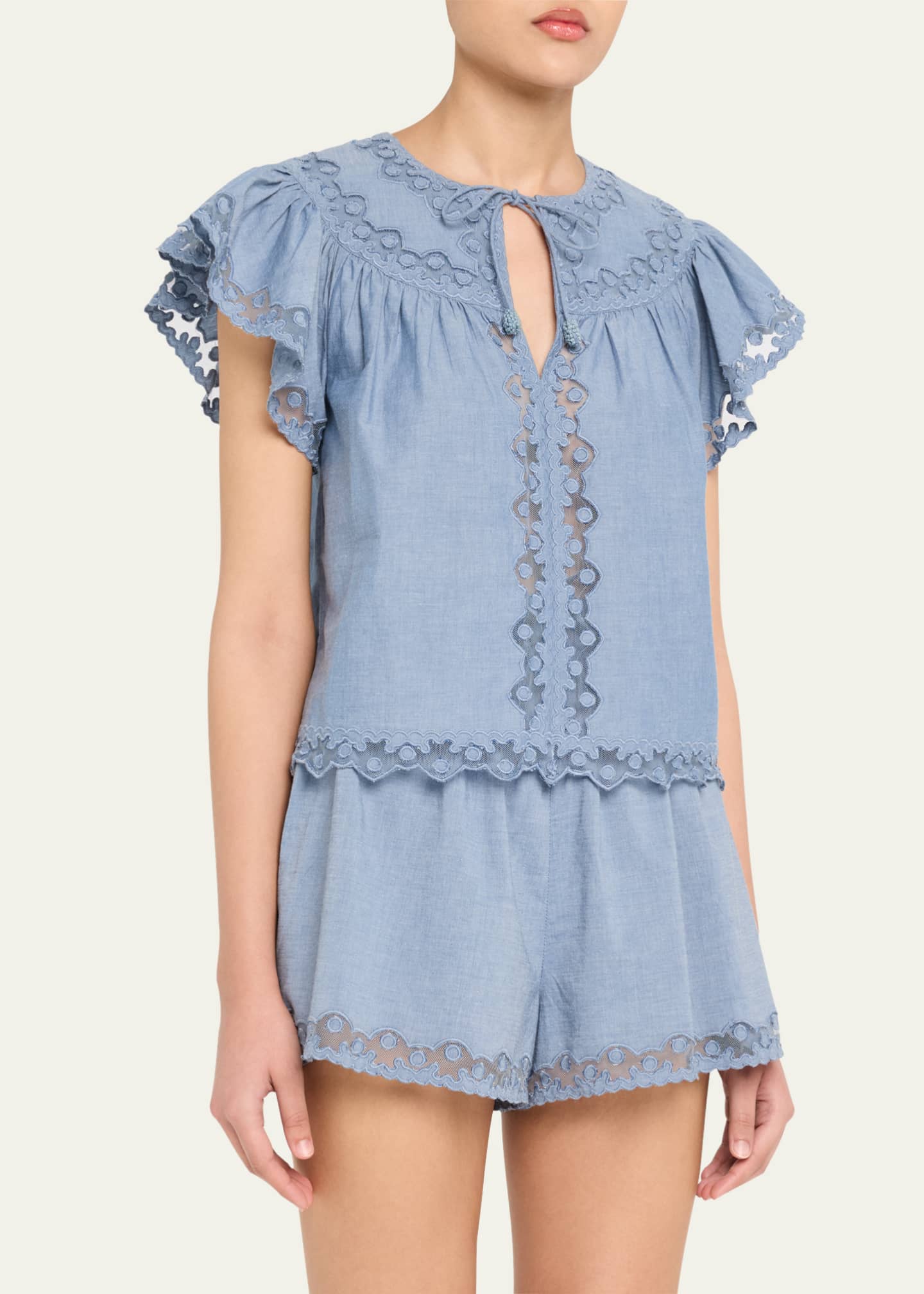 Ulla Johnson Effie Embroidered Flutter-Sleeve Top Image 4 of 5