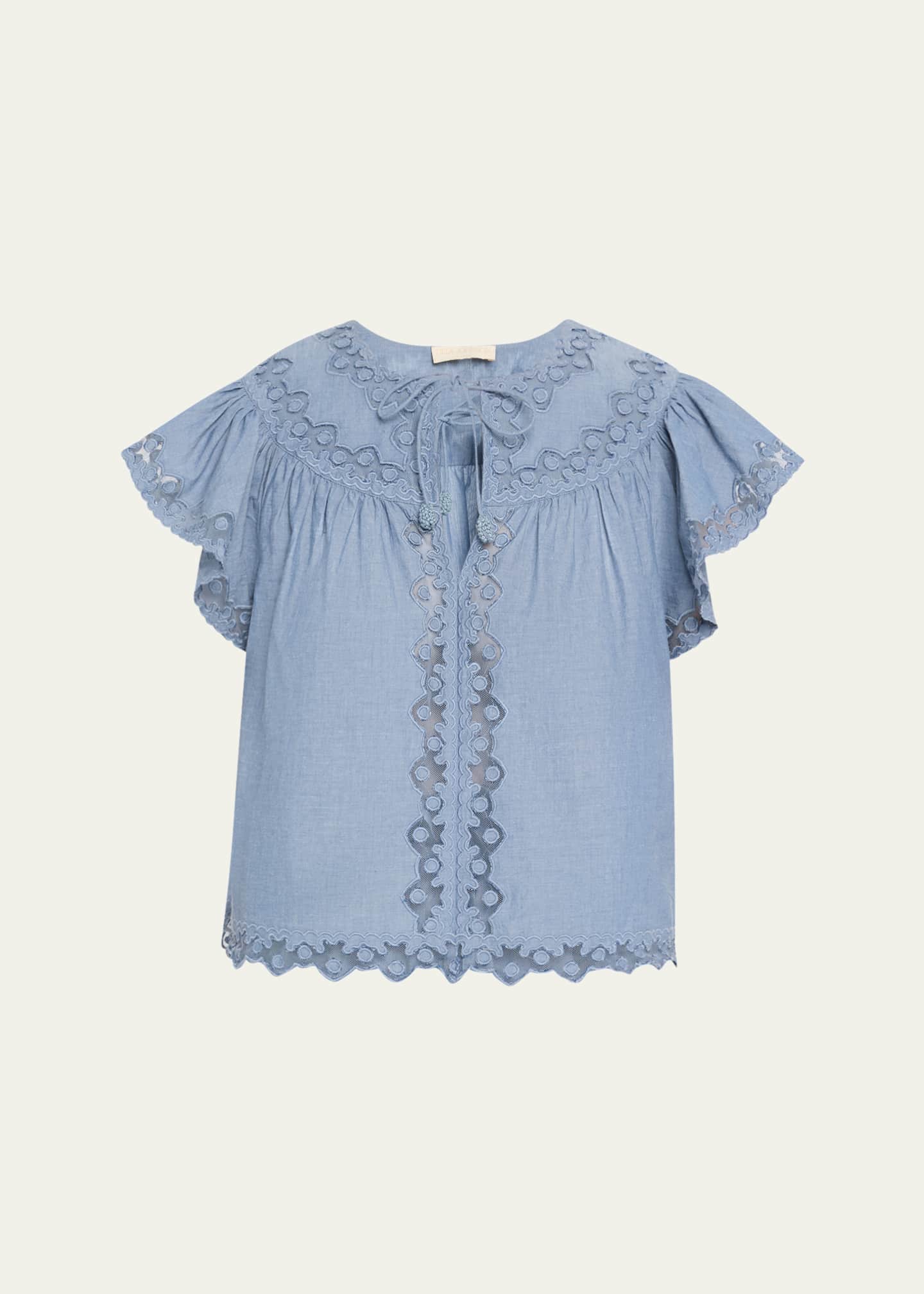 Ulla Johnson Effie Embroidered Flutter-Sleeve Top Image 1 of 5