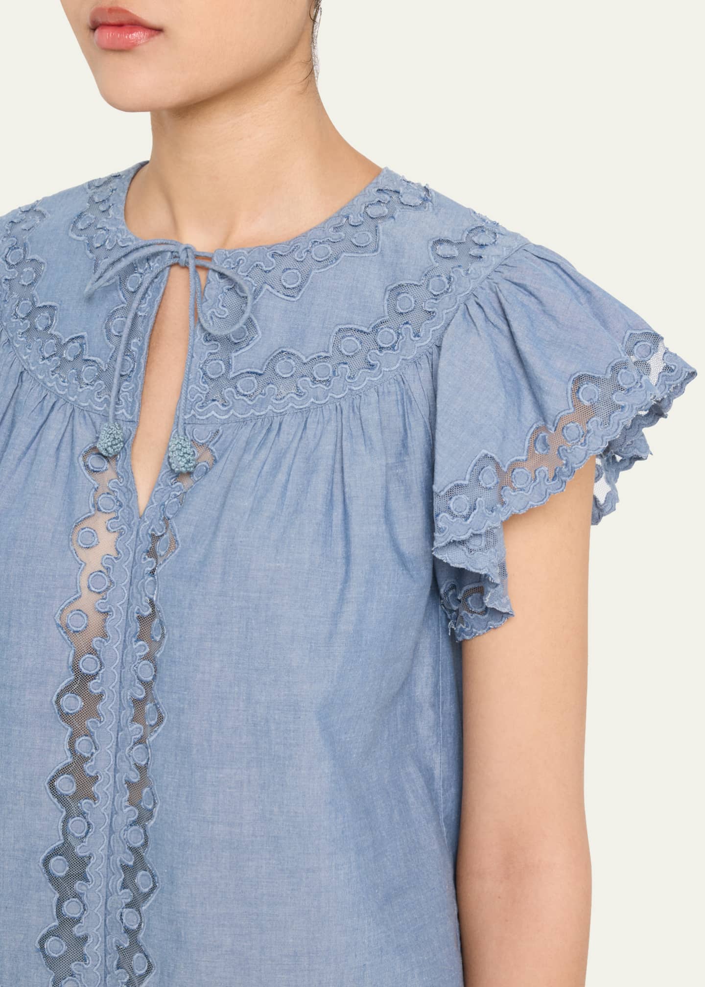 Ulla Johnson Effie Embroidered Flutter-Sleeve Top Image 5 of 5