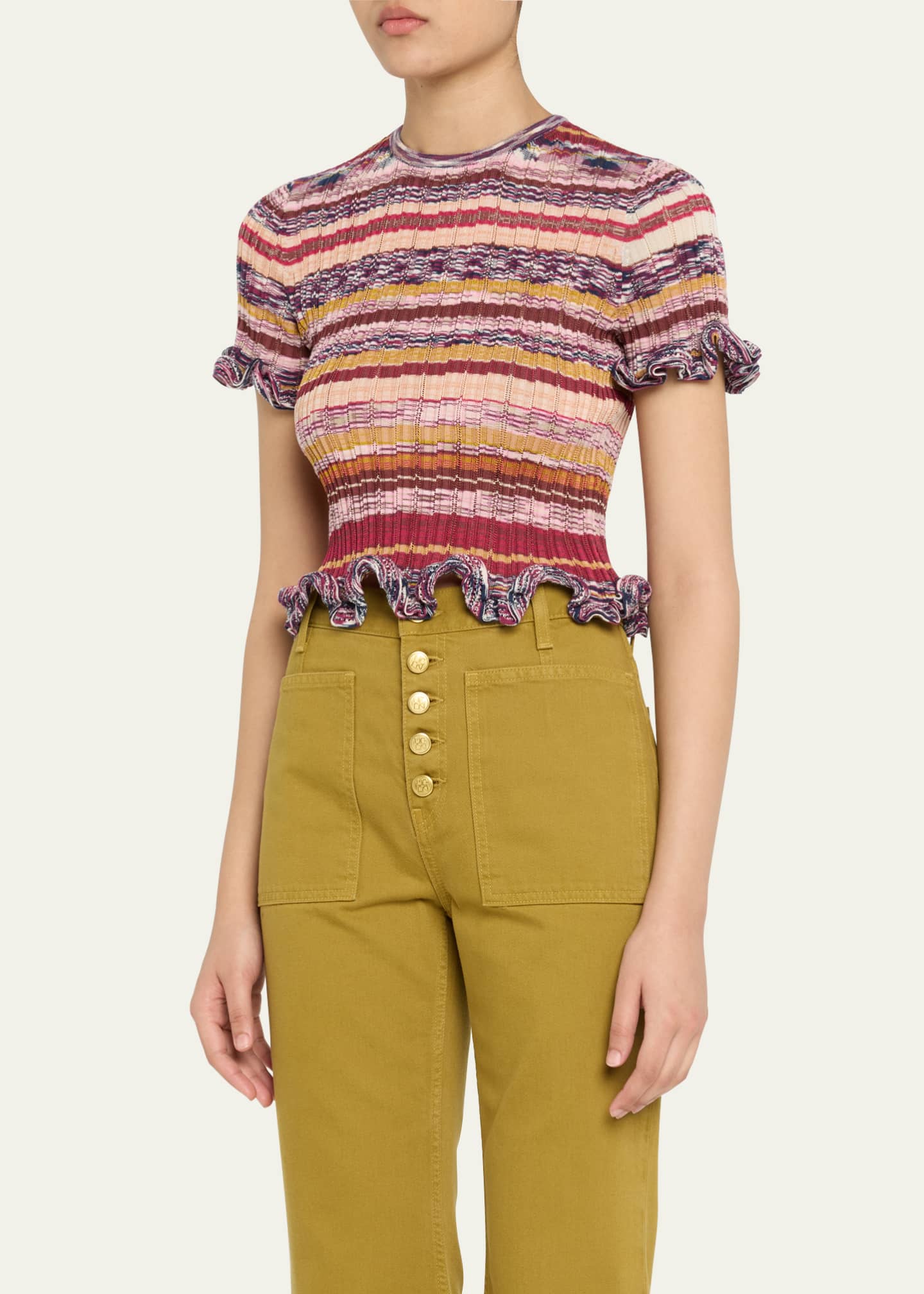 Ulla Johnson Miya Short-Sleeve Knit Ruffle Top Image 4 of 5
