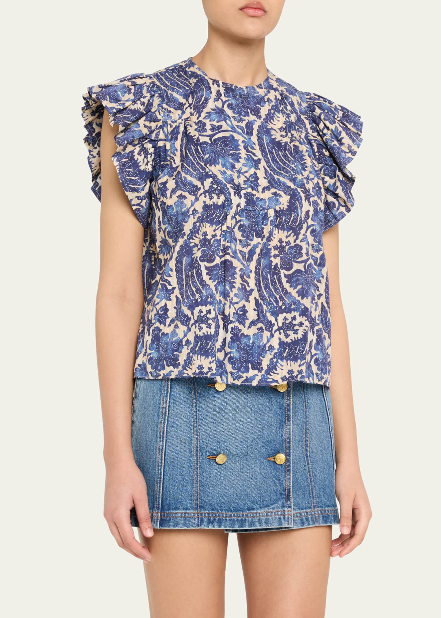 Ulla Johnson Sienna Flutter-Sleeve Blouse Image 4 of 5