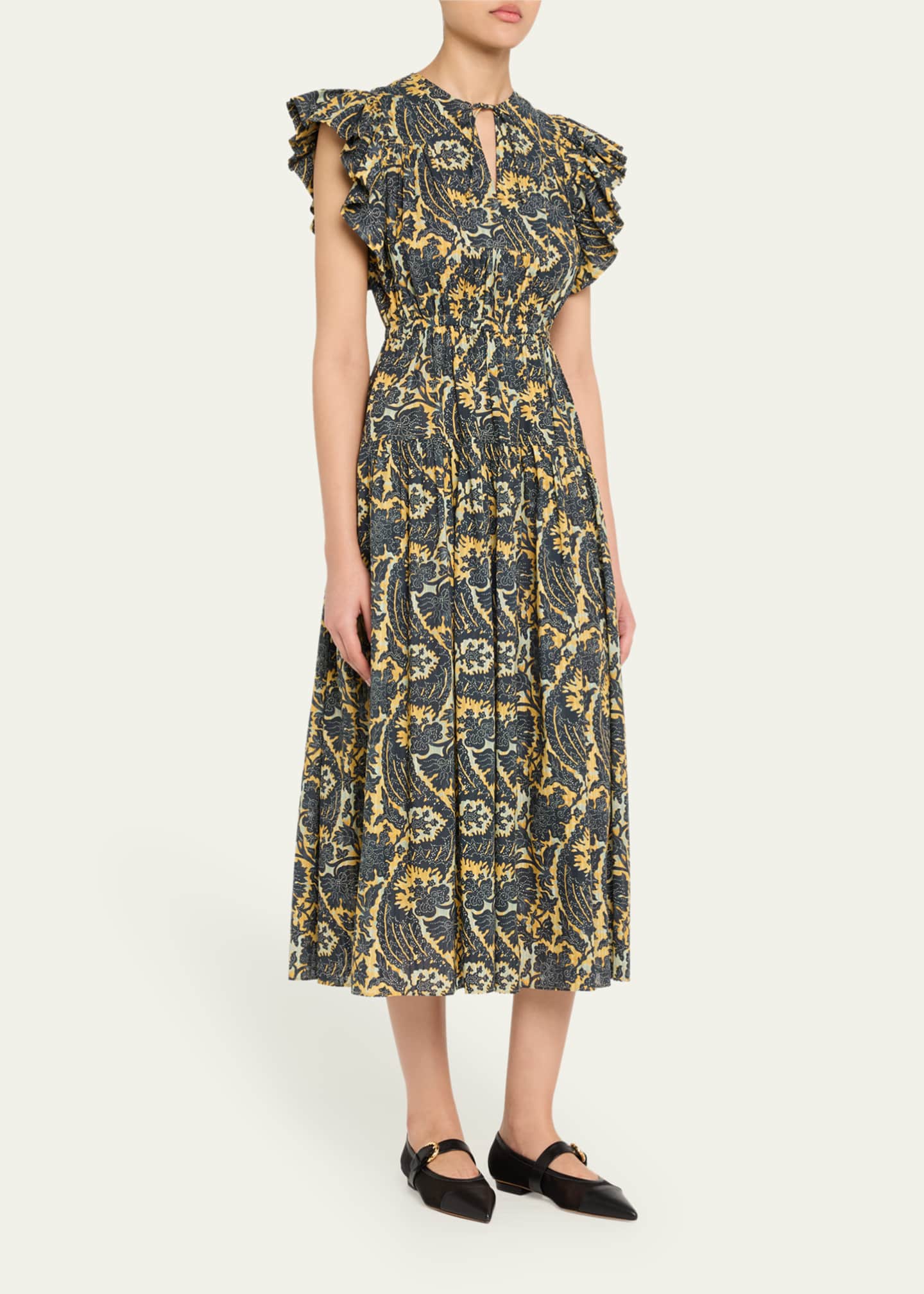 Ulla Johnson Kairi Flutter-Sleeve Midi Dress Image 4 of 5