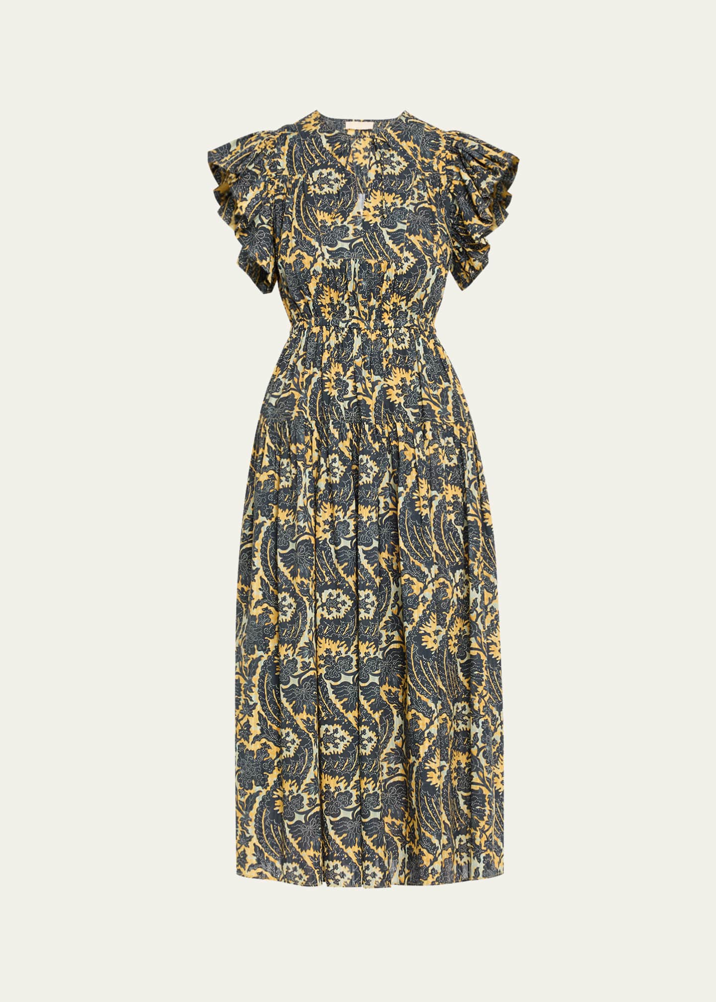 Ulla Johnson Kairi Flutter-Sleeve Midi Dress Image 1 of 5