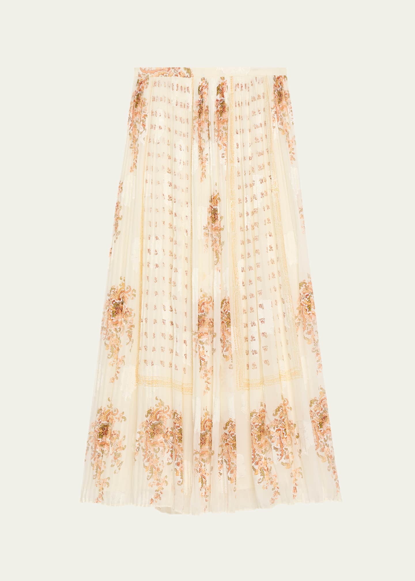 Ulla Johnson Brion Pleated Floral Silk Lace Midi Skirt Image 1 of 5