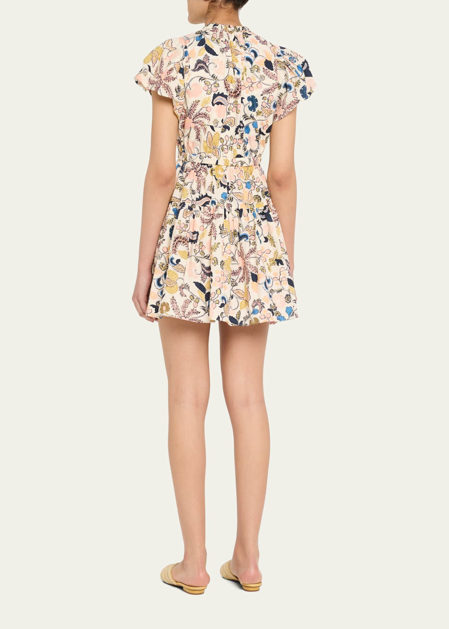 Ulla Johnson Izel Paisley-Print Cotton Puff-Sleeve Tie-Waist Mini Dress Image 3 of 5