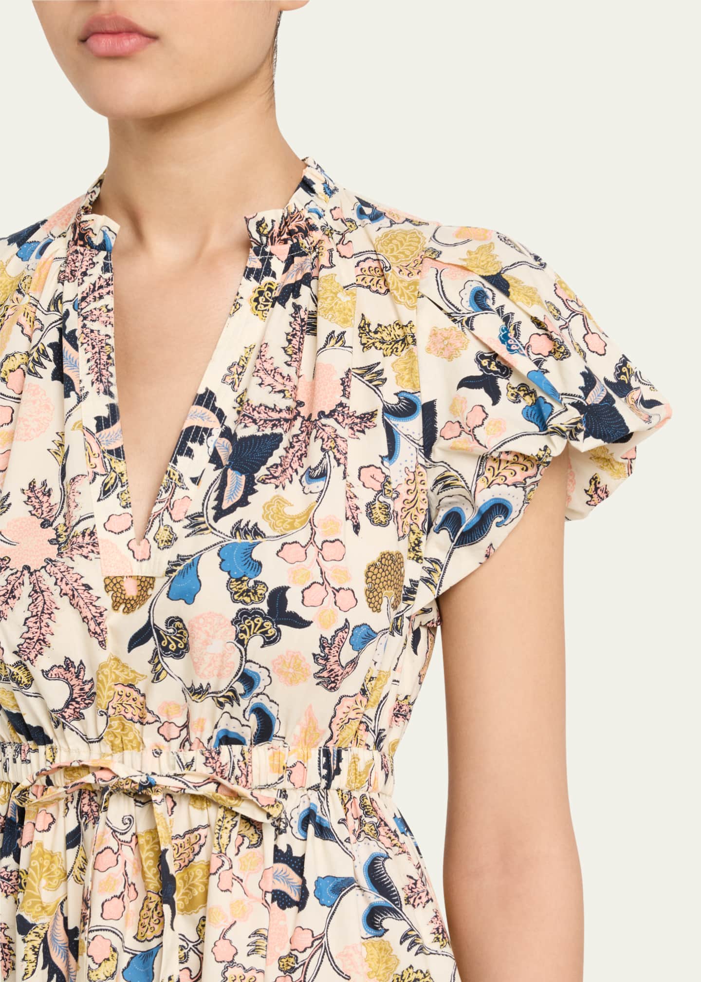 Ulla Johnson Izel Paisley-Print Cotton Puff-Sleeve Tie-Waist Mini Dress Image 5 of 5