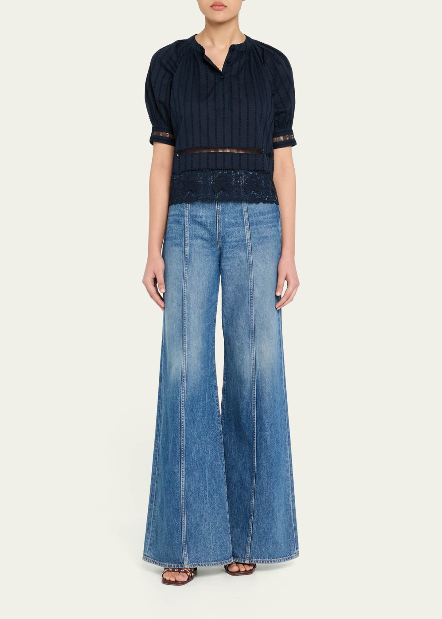 Ulla Johnson Faye Puff-Sleeve Cotton Eyelet Blouse Image 2 of 5