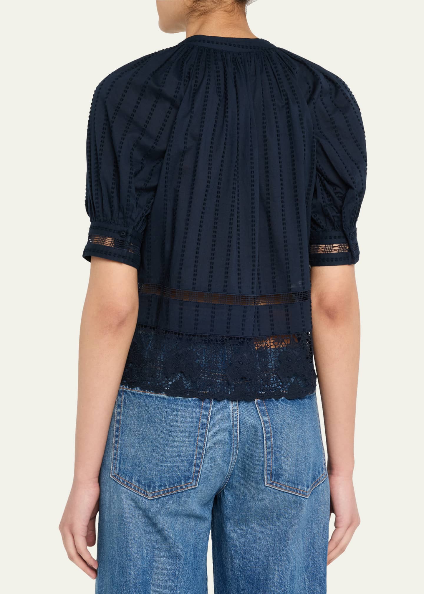 Ulla Johnson Faye Puff-Sleeve Cotton Eyelet Blouse Image 3 of 5