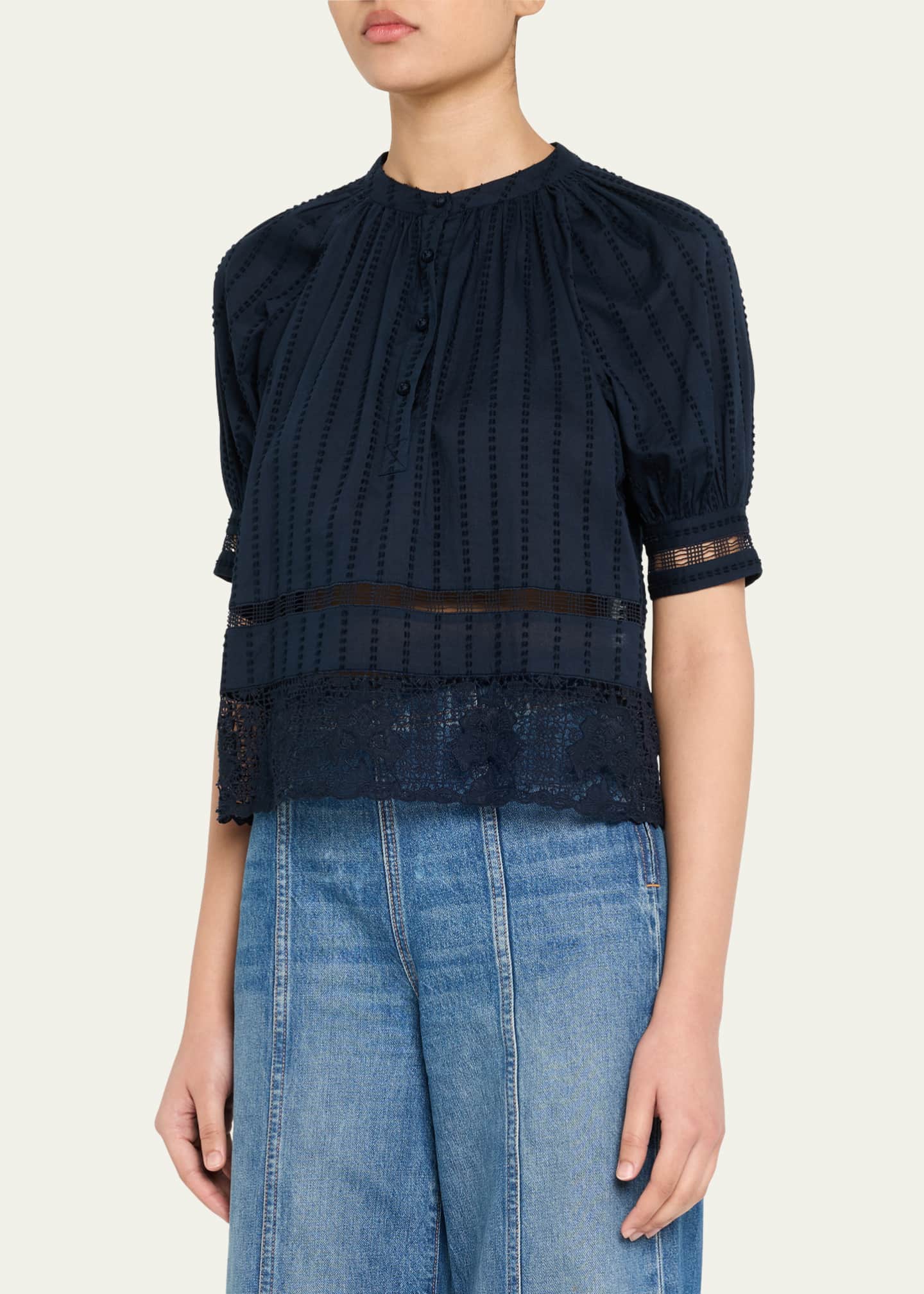 Ulla Johnson Faye Puff-Sleeve Cotton Eyelet Blouse Image 4 of 5