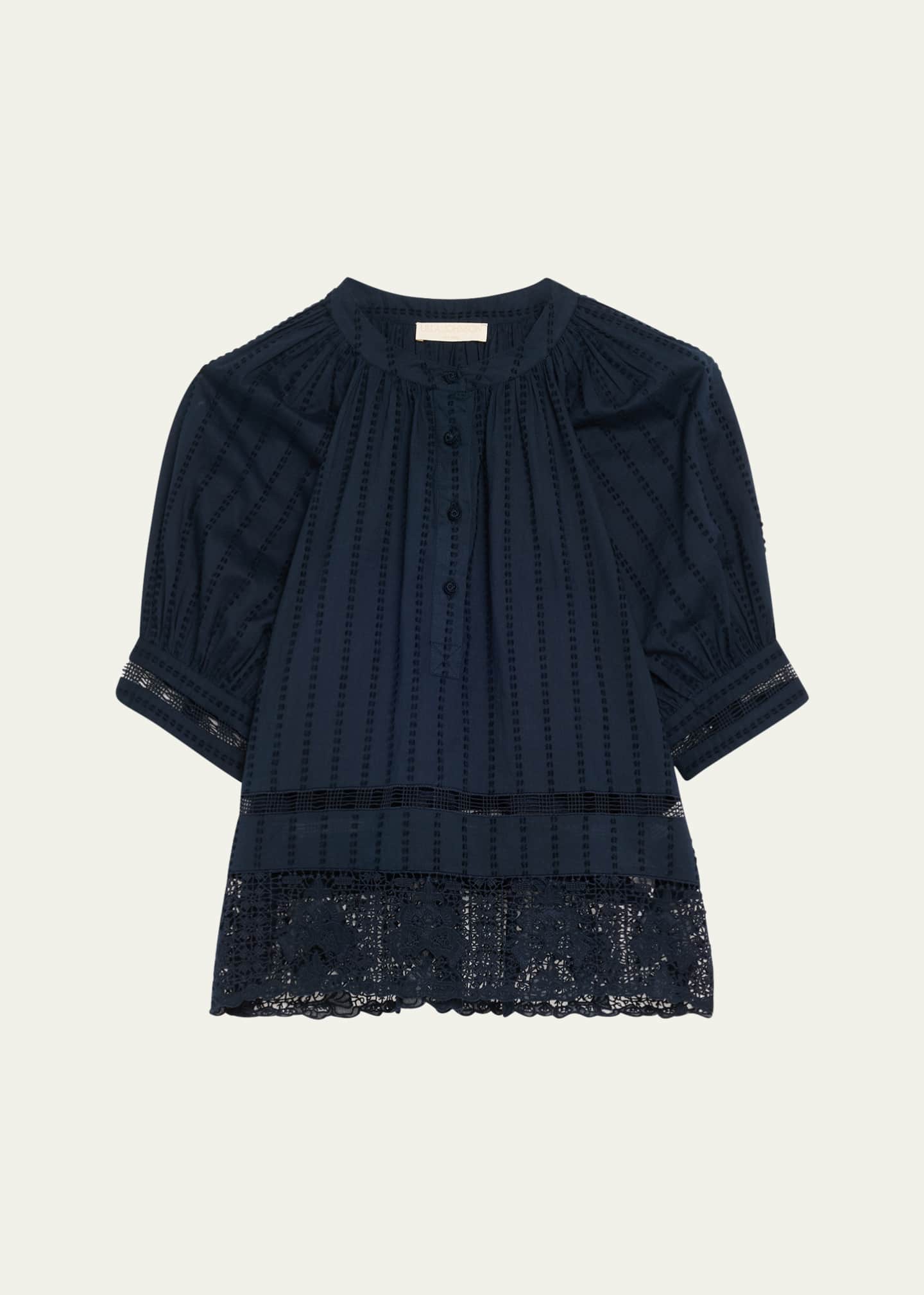 Ulla Johnson Faye Puff-Sleeve Cotton Eyelet Blouse Image 1 of 5