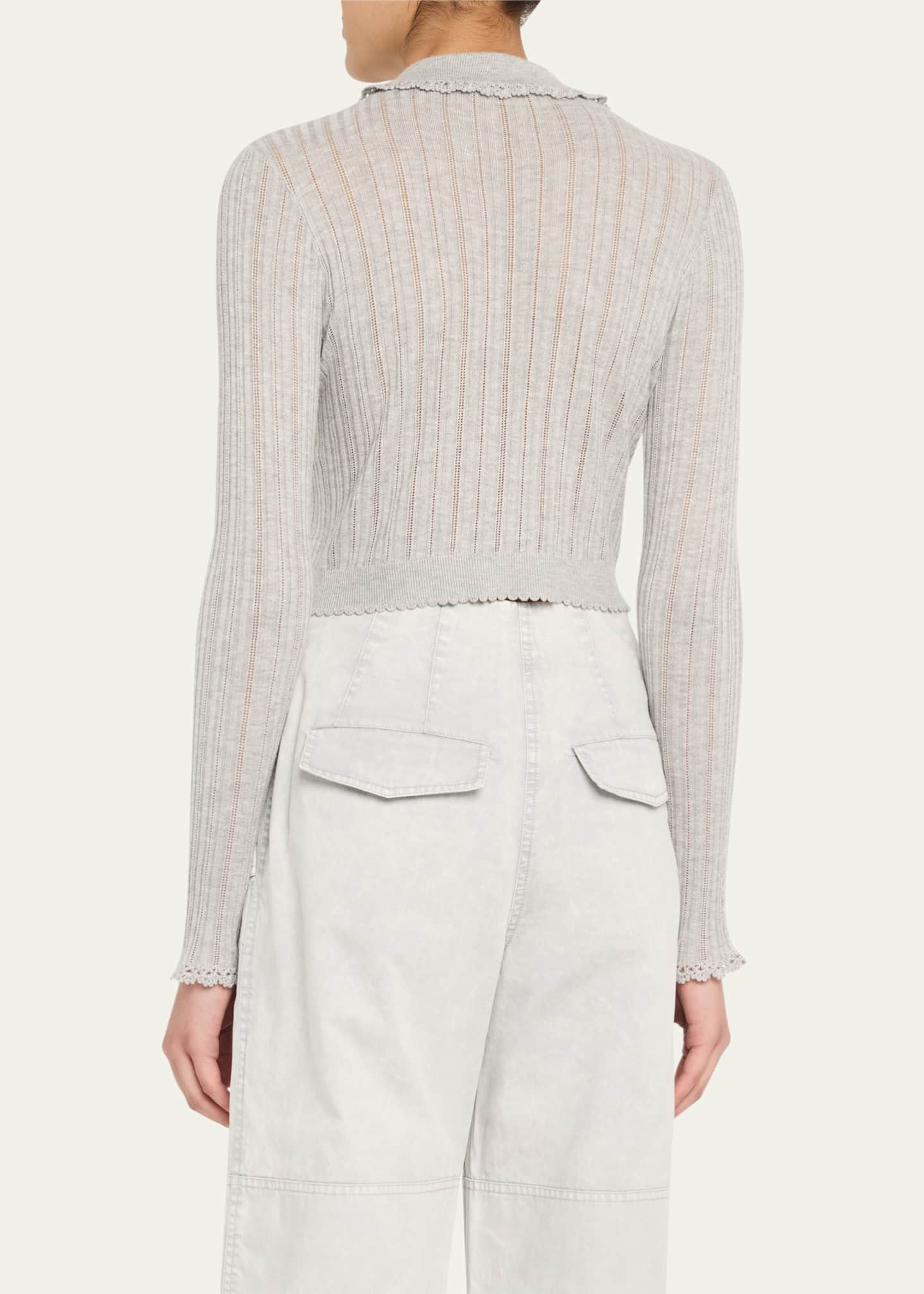 Ulla Johnson Lottie Collared Cropped Pointelle Knit Cardigan Image 3 of 5
