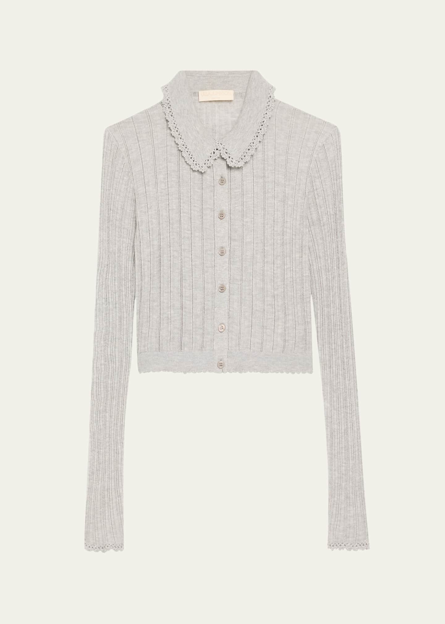 Ulla Johnson Lottie Collared Cropped Pointelle Knit Cardigan Image 1 of 5
