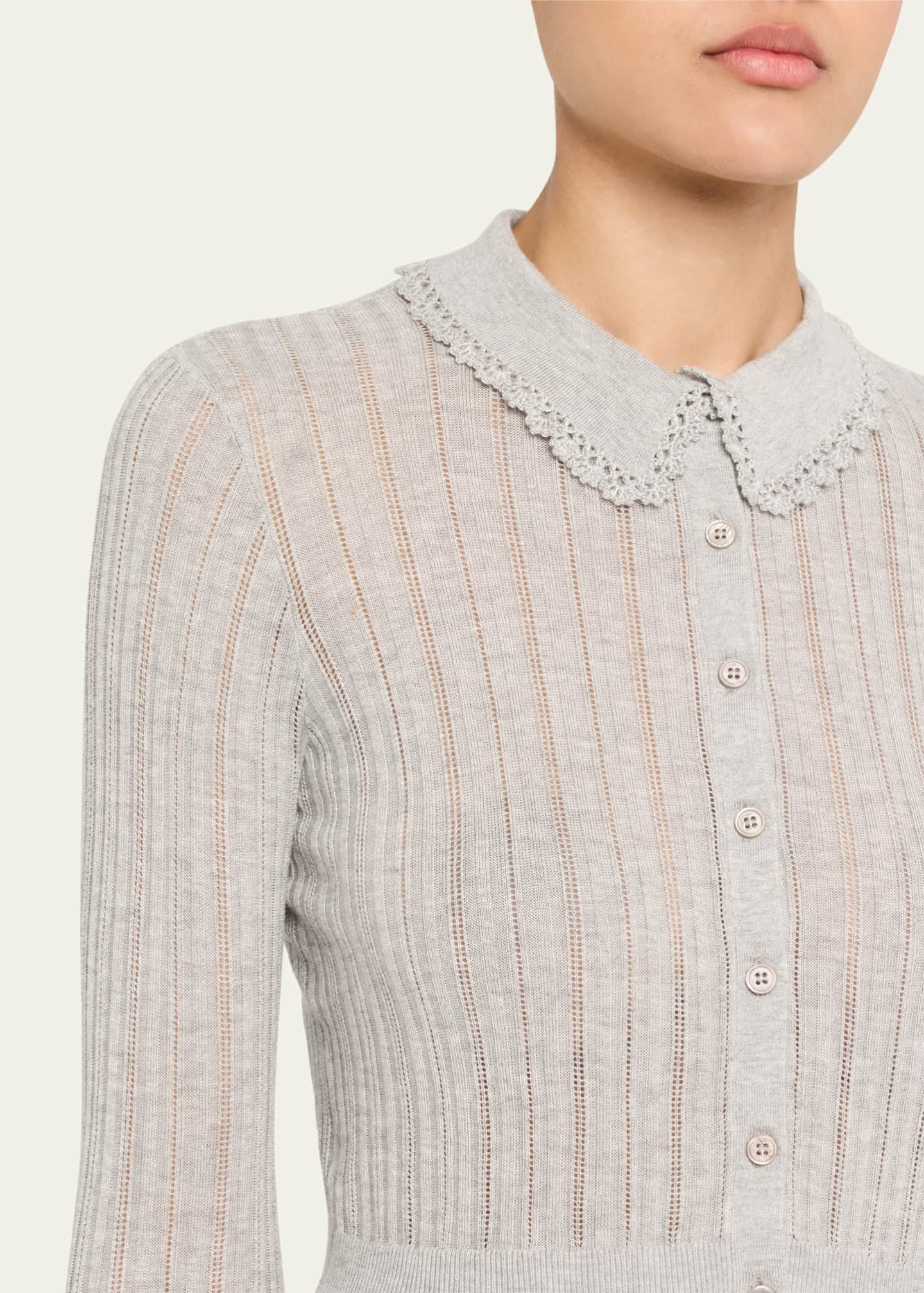 Ulla Johnson Lottie Collared Cropped Pointelle Knit Cardigan Image 5 of 5