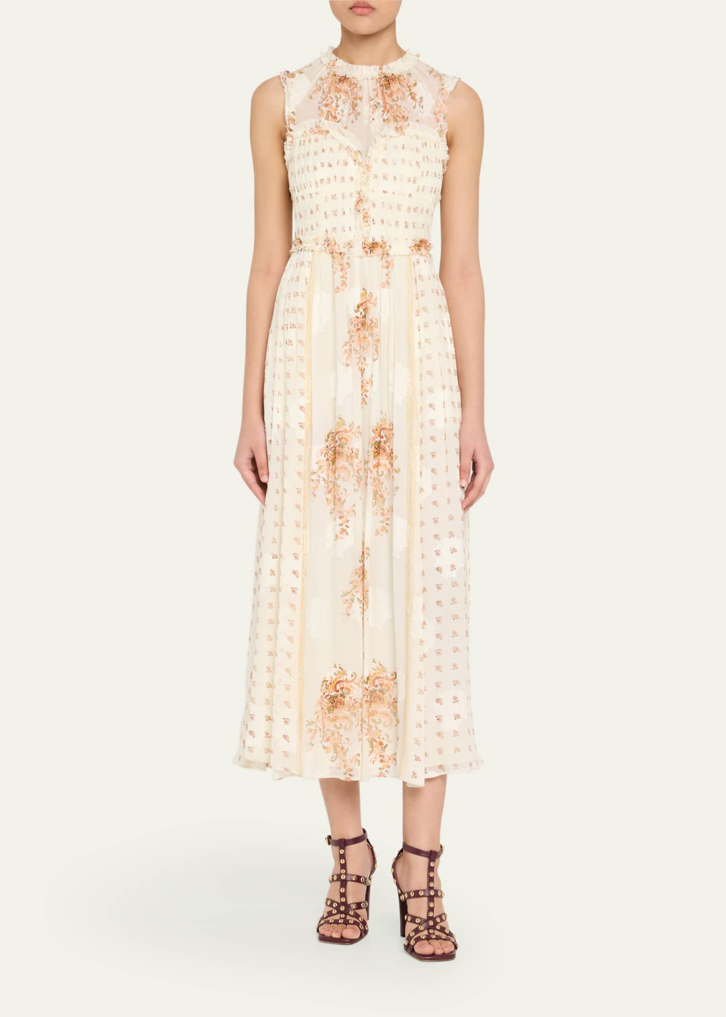 Ulla Johnson Kasia Sleeveless Floral Silk Midi Dress Image 2 of 5