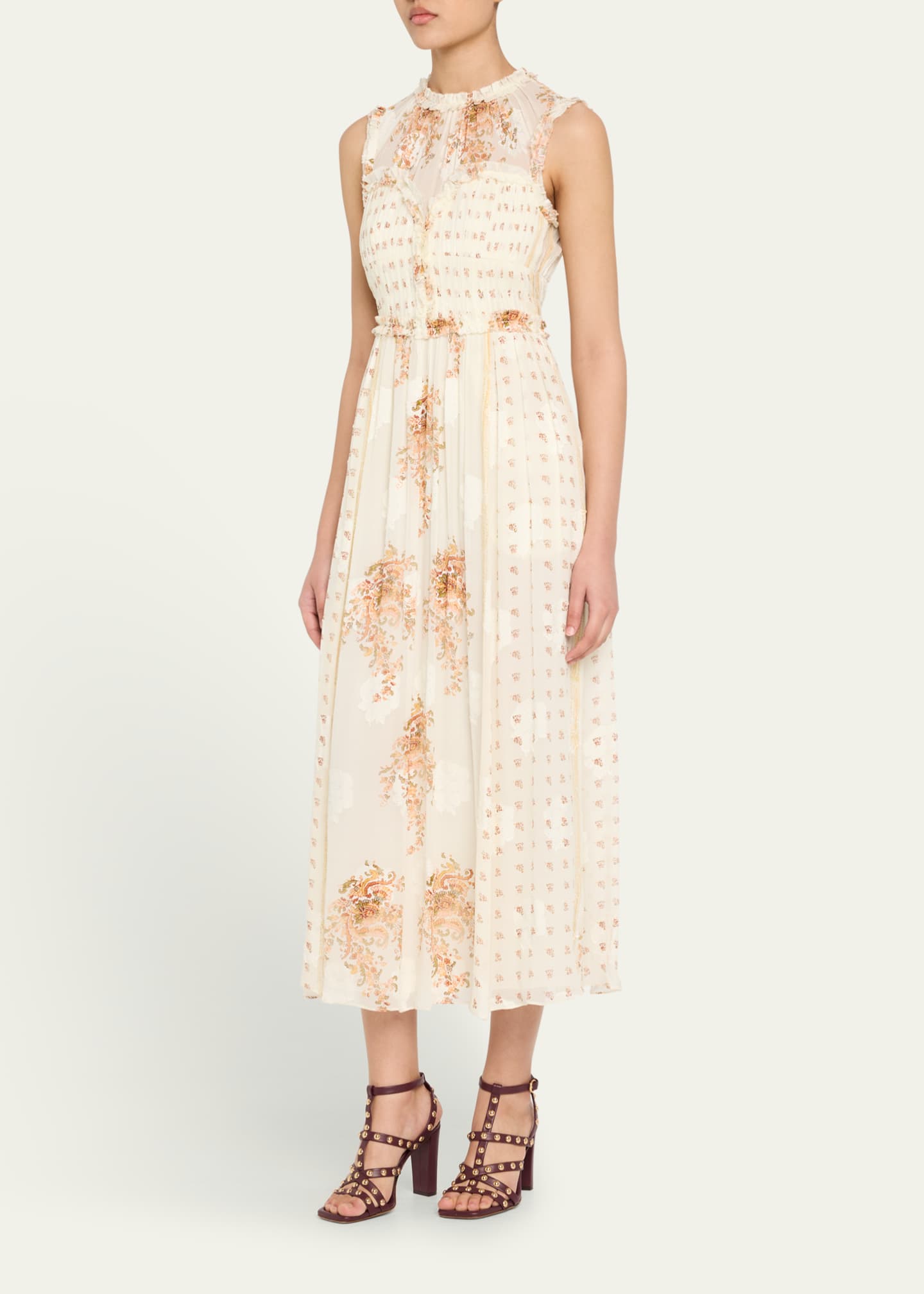 Ulla Johnson Kasia Sleeveless Floral Silk Midi Dress Image 4 of 5