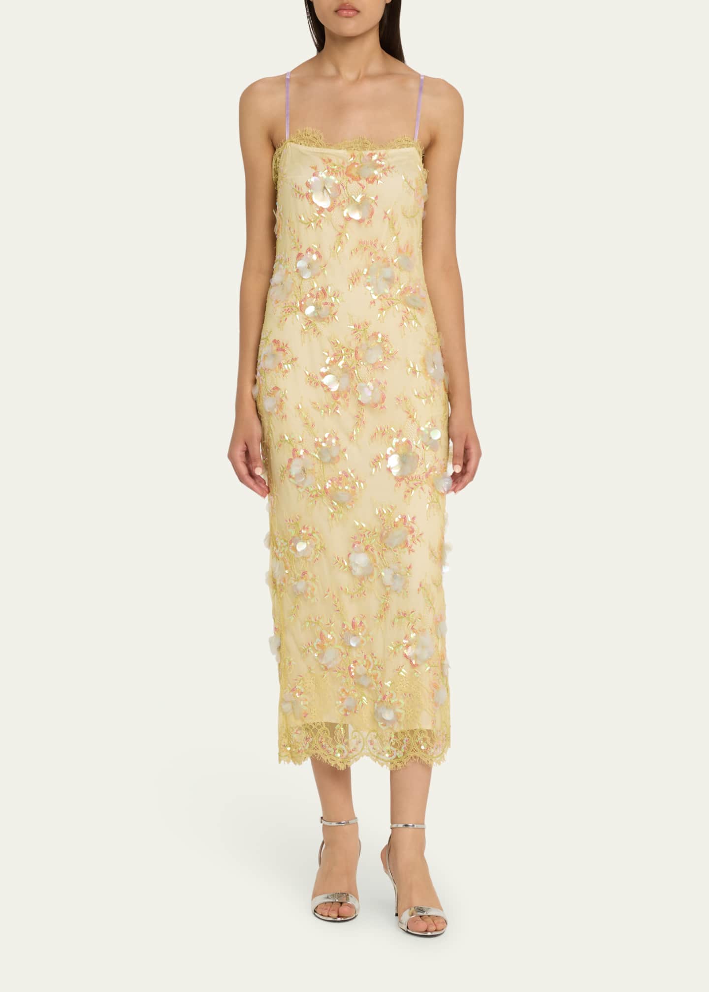 LoveShackFancy Emalia Sequined Lace-Trim Midi Dress Image 2 of 5