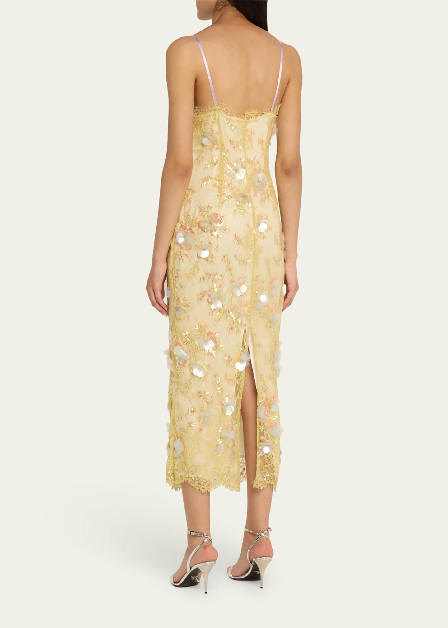 LoveShackFancy Emalia Sequined Lace-Trim Midi Dress Image 3 of 5