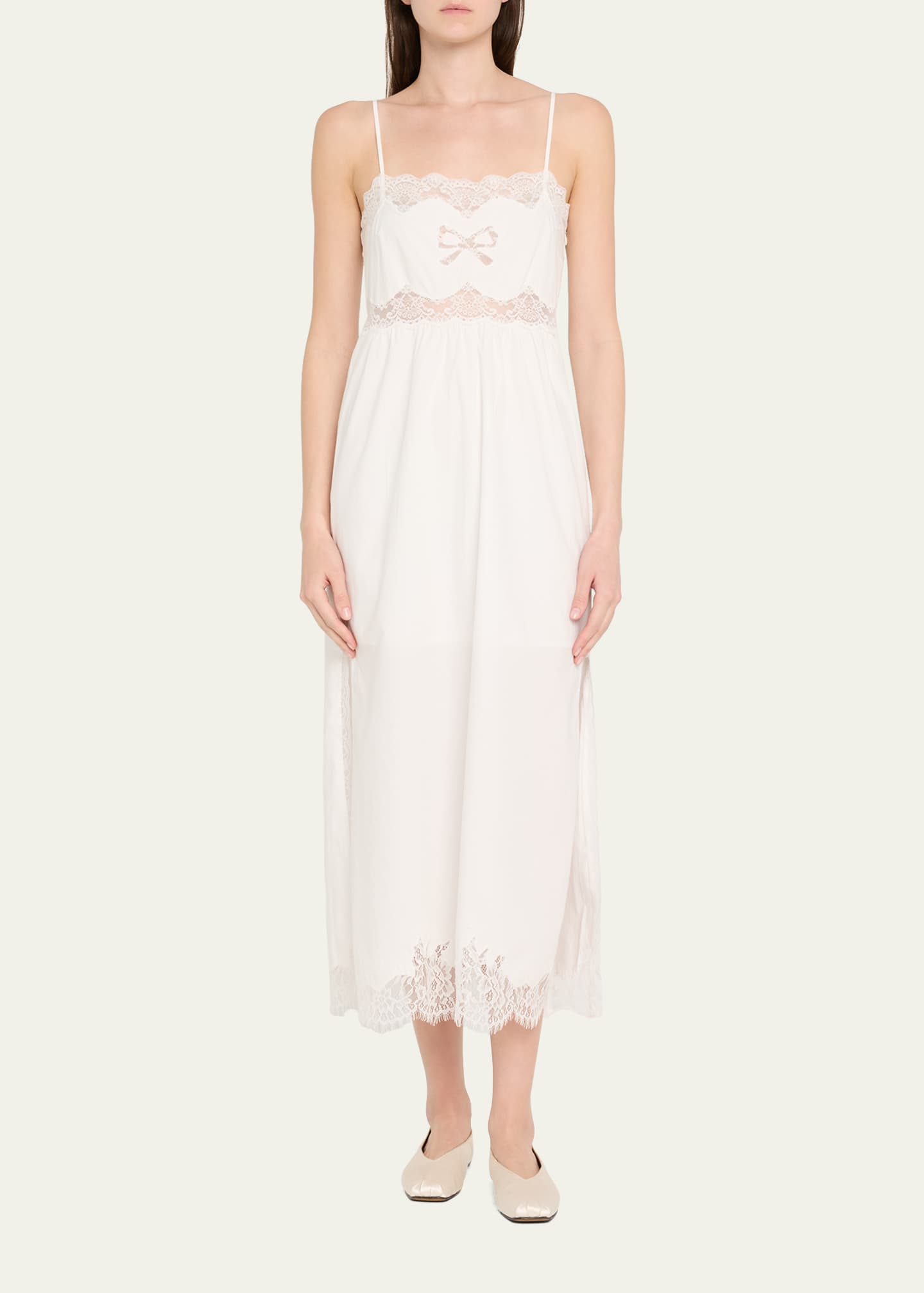 LoveShackFancy Vinca Lace-Trim Midi Dress Image 2 of 5