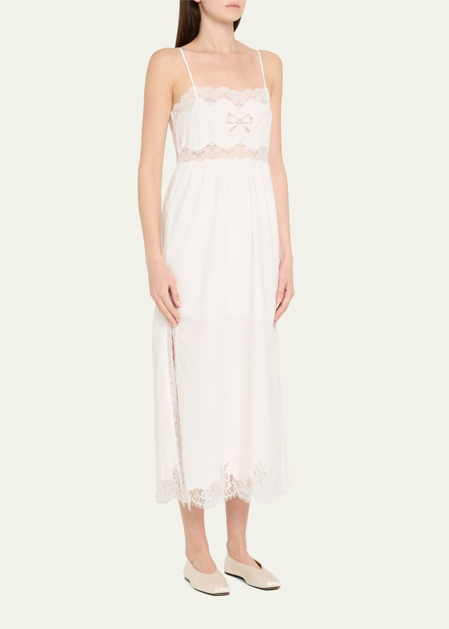 LoveShackFancy Vinca Lace-Trim Midi Dress Image 4 of 5