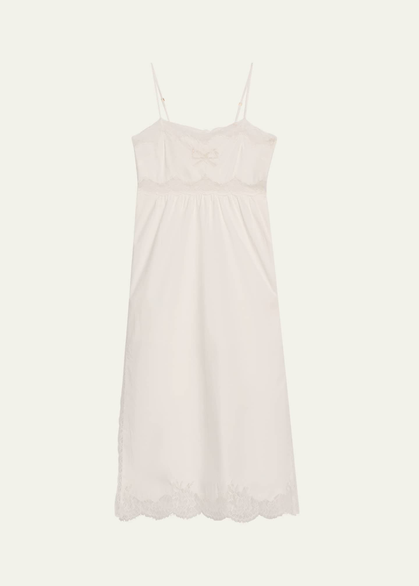 LoveShackFancy Vinca Lace-Trim Midi Dress Image 1 of 5