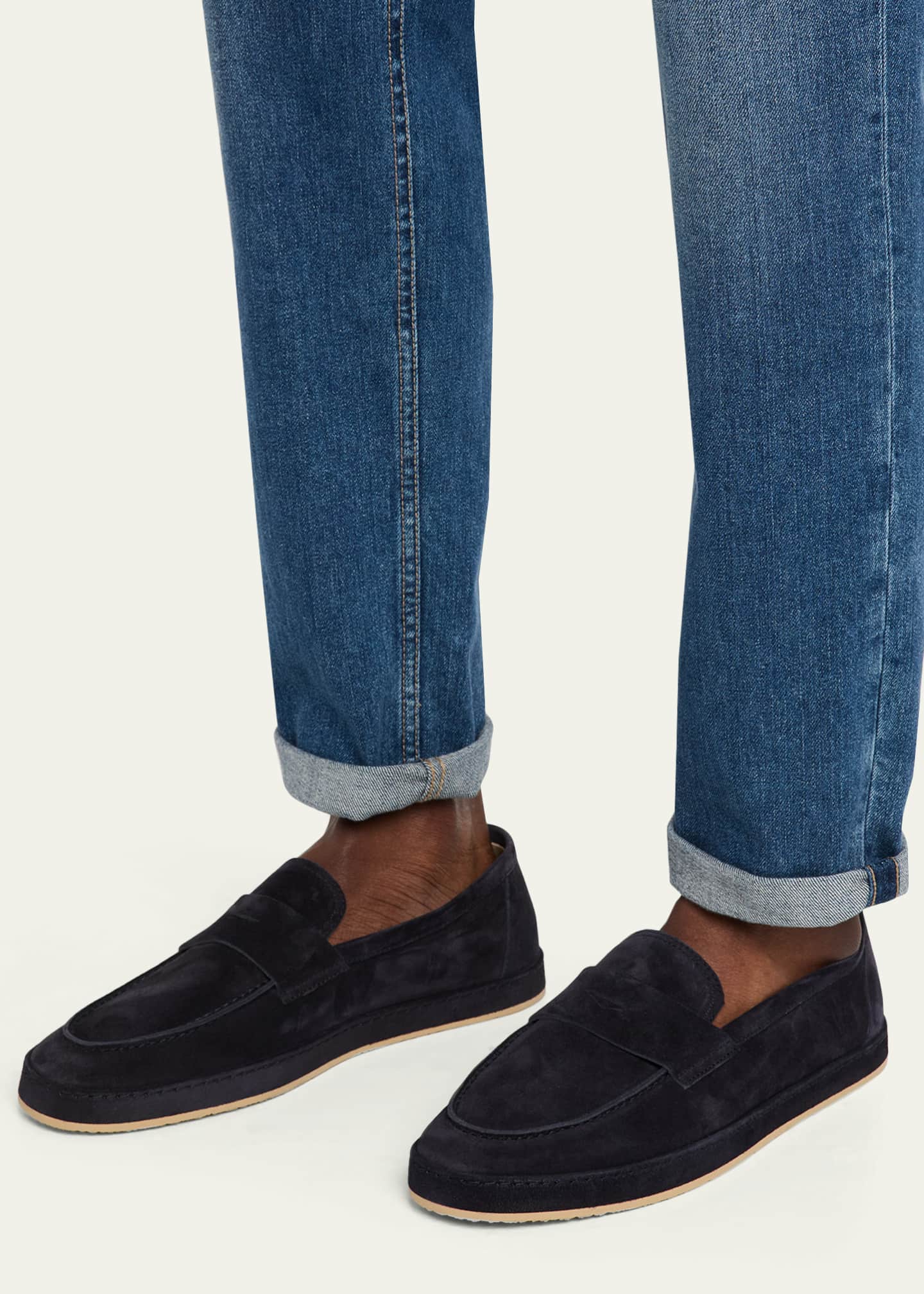 Brunello Cucinelli Men's Suede Rubber-Sole Penny Loafers Image 2 of 6