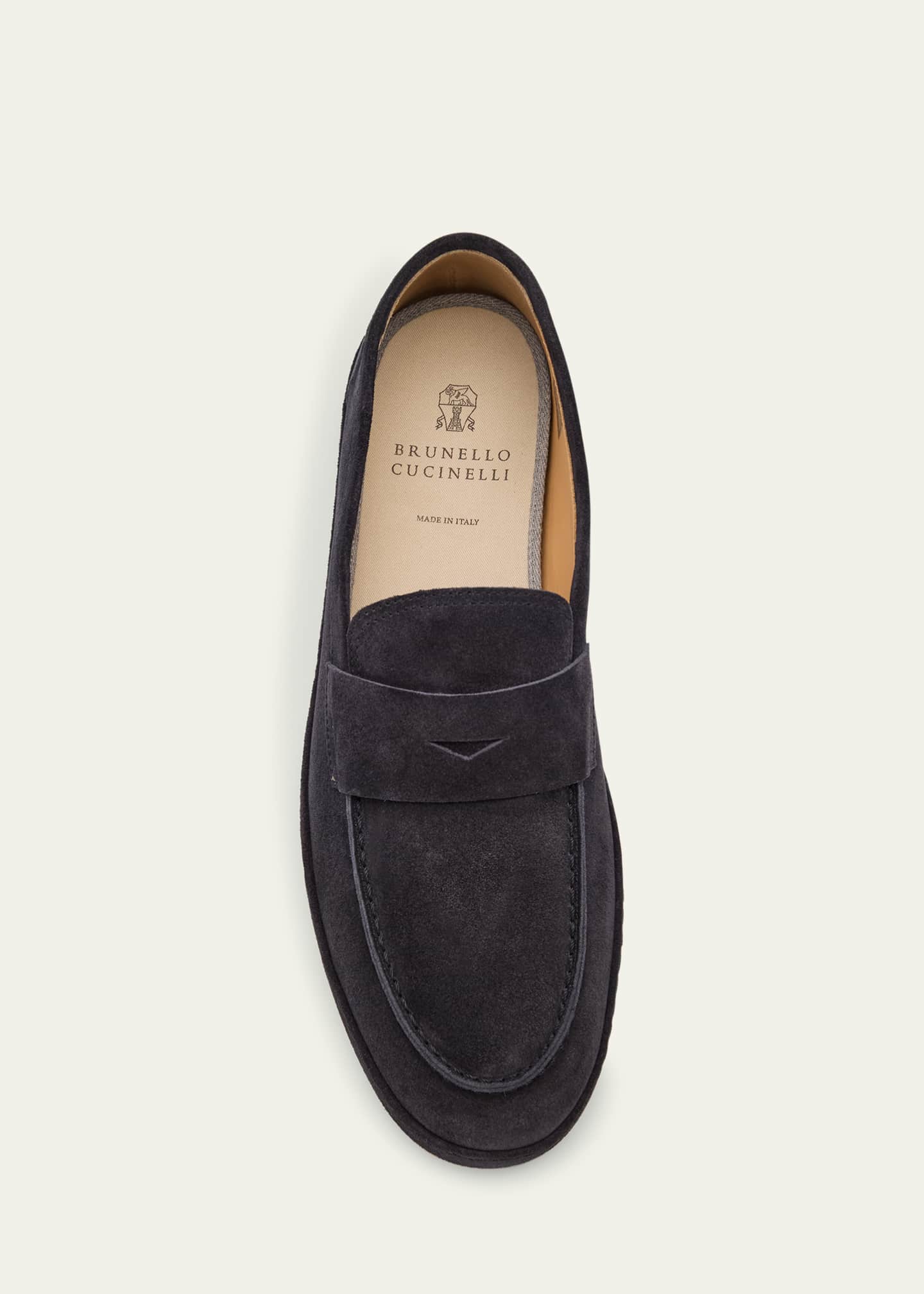 Brunello Cucinelli Men's Suede Rubber-Sole Penny Loafers Image 6 of 6
