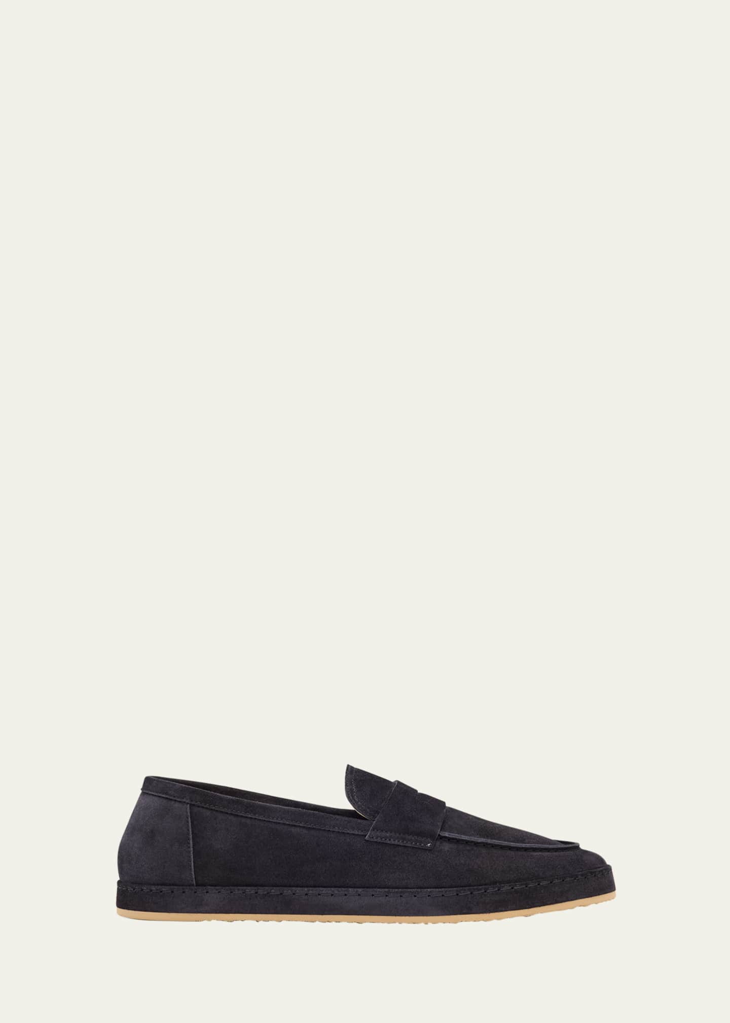 Brunello Cucinelli Men's Suede Rubber-Sole Penny Loafers Image 1 of 6