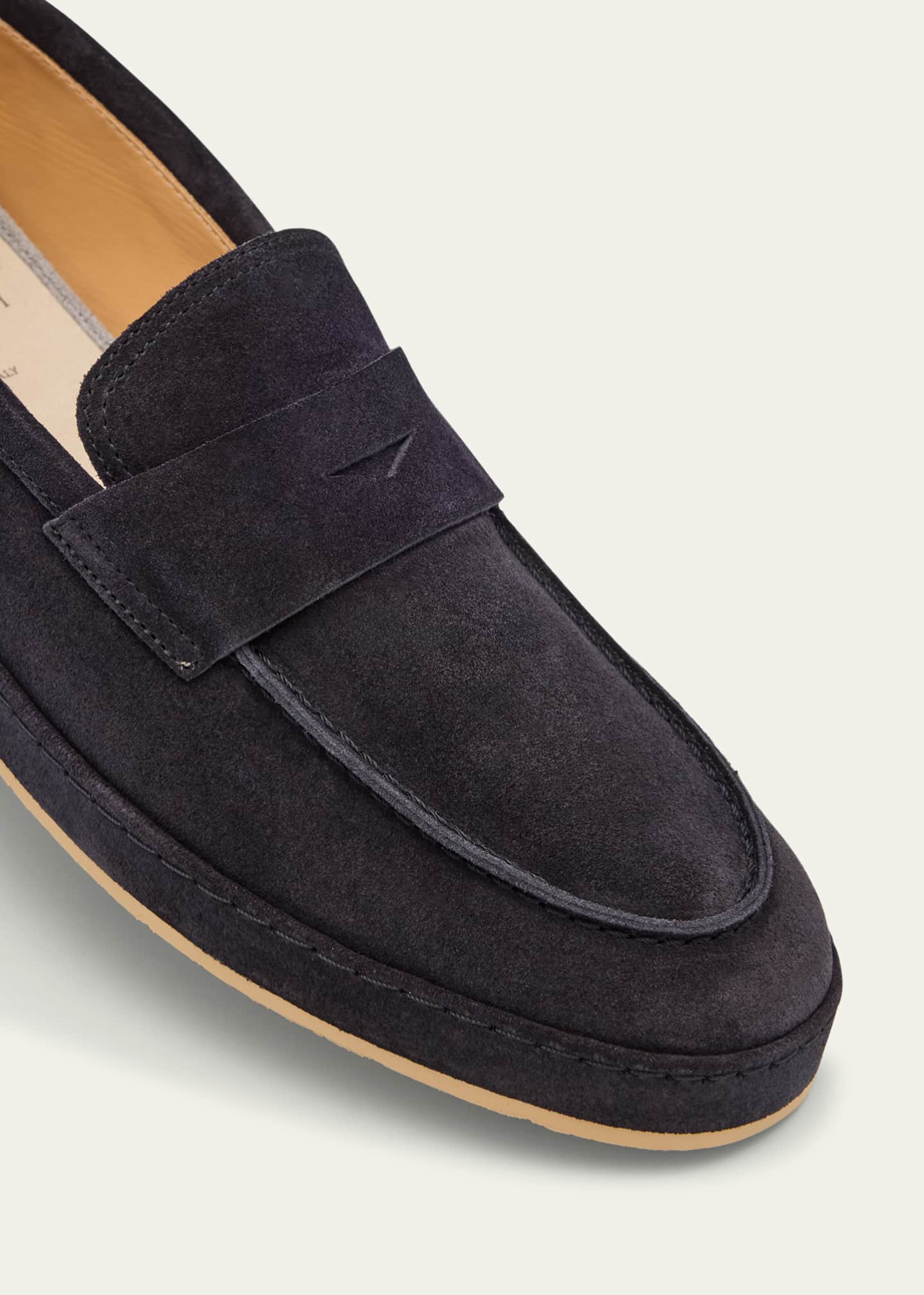 Brunello Cucinelli Men's Suede Rubber-Sole Penny Loafers Image 5 of 6
