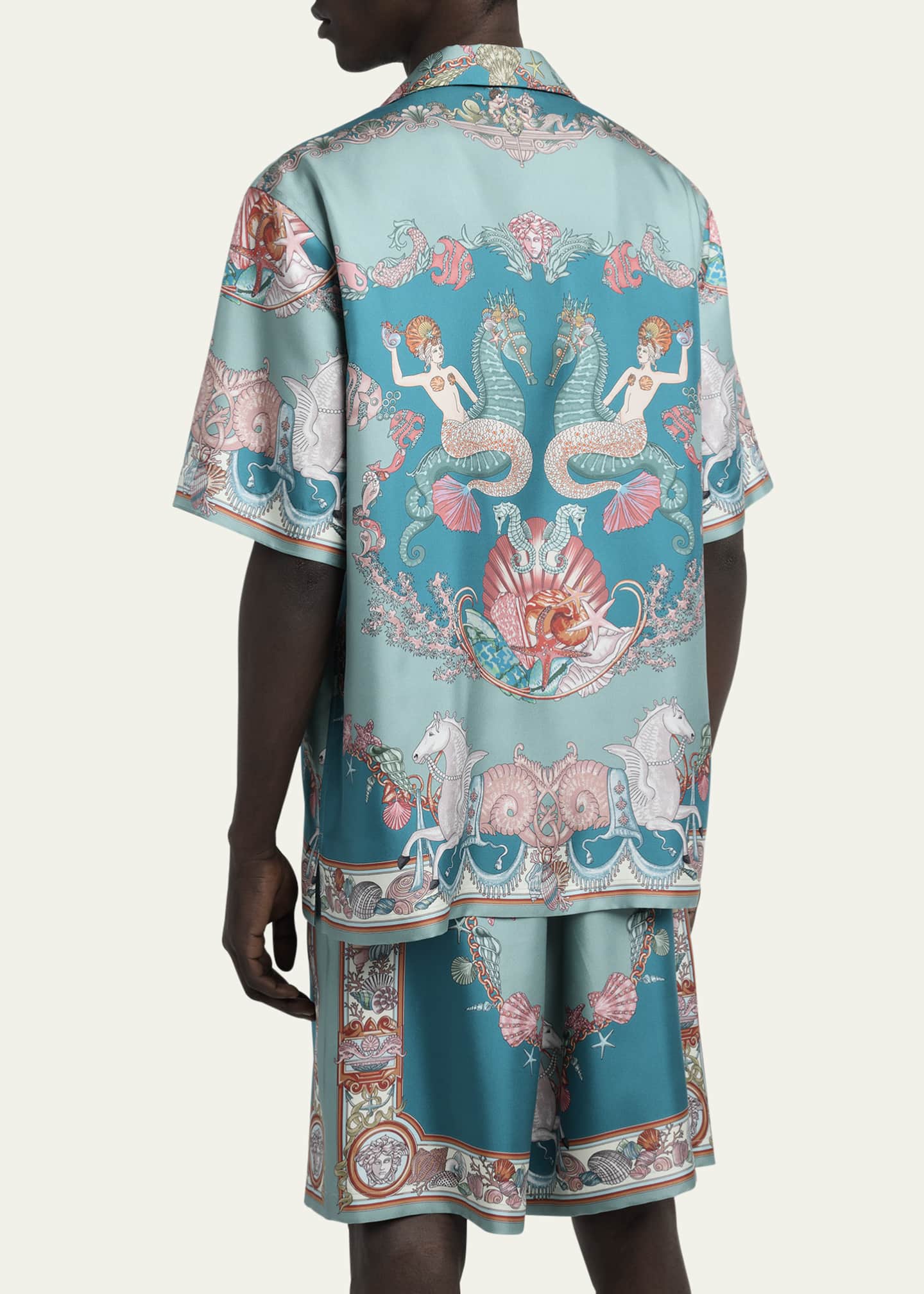 Versace Men's Coral Theater Silk Twill Camp Shirt Image 3 of 5