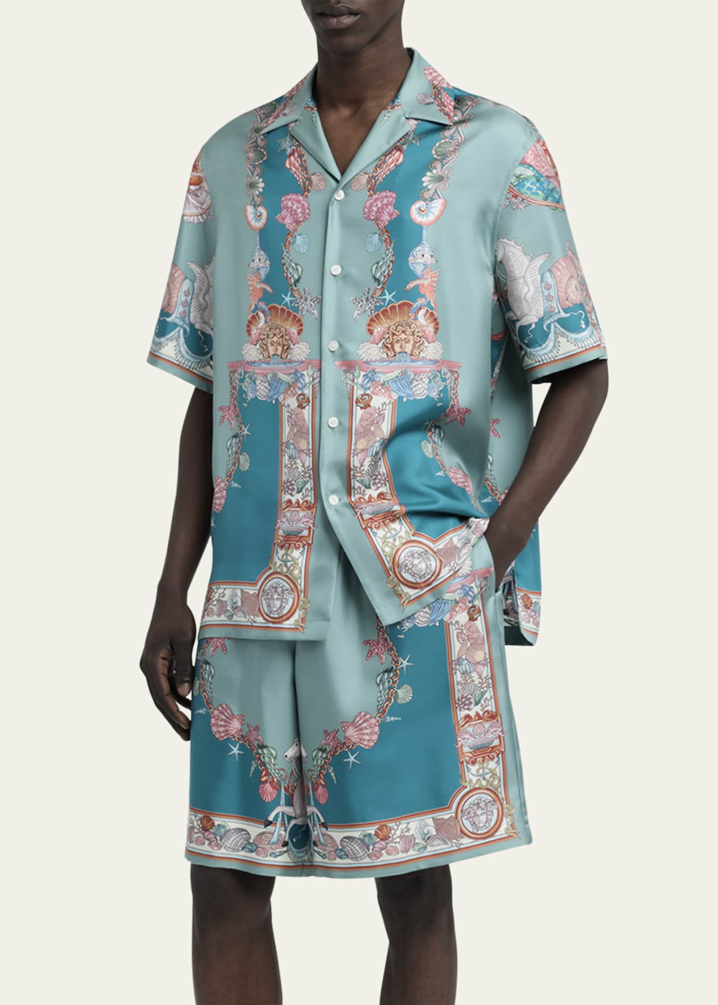 Versace Men's Coral Theater Silk Twill Camp Shirt Image 4 of 5