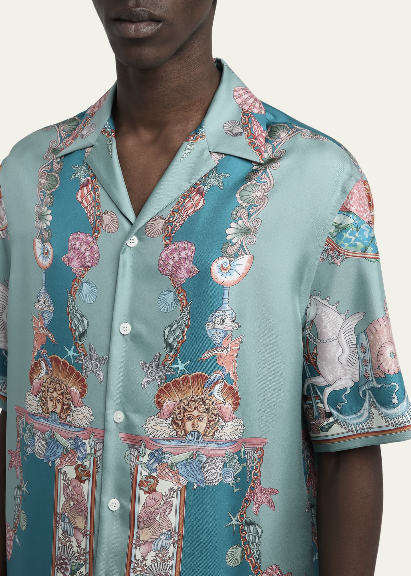 Versace Men's Coral Theater Silk Twill Camp Shirt Image 5 of 5