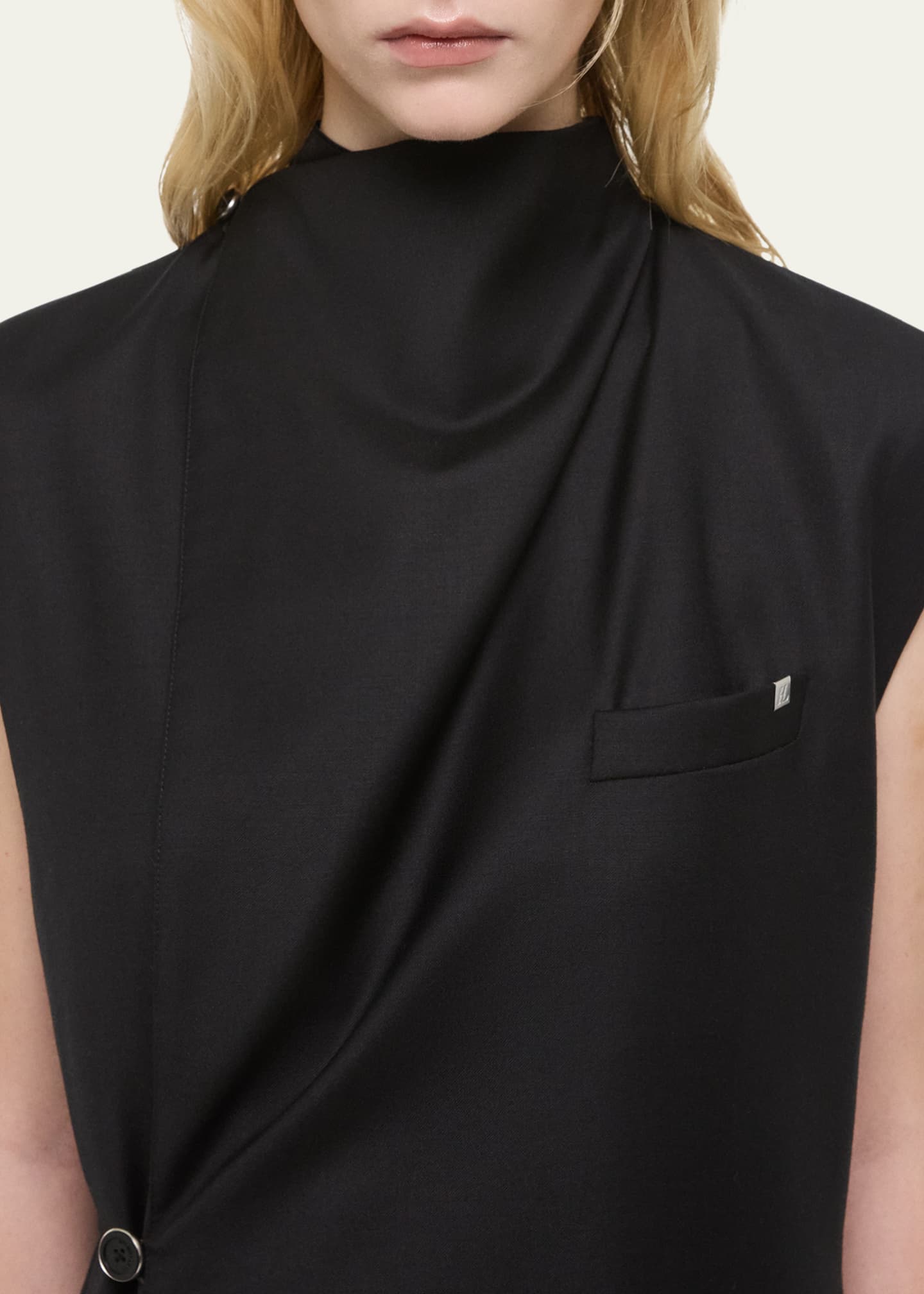 Sleeveless Cowl-Neck Blazer Dress - Thumbnail 5