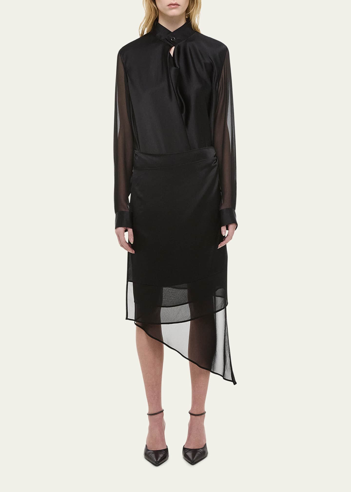 Draped Cowl-Neck Scarf Shirtdress