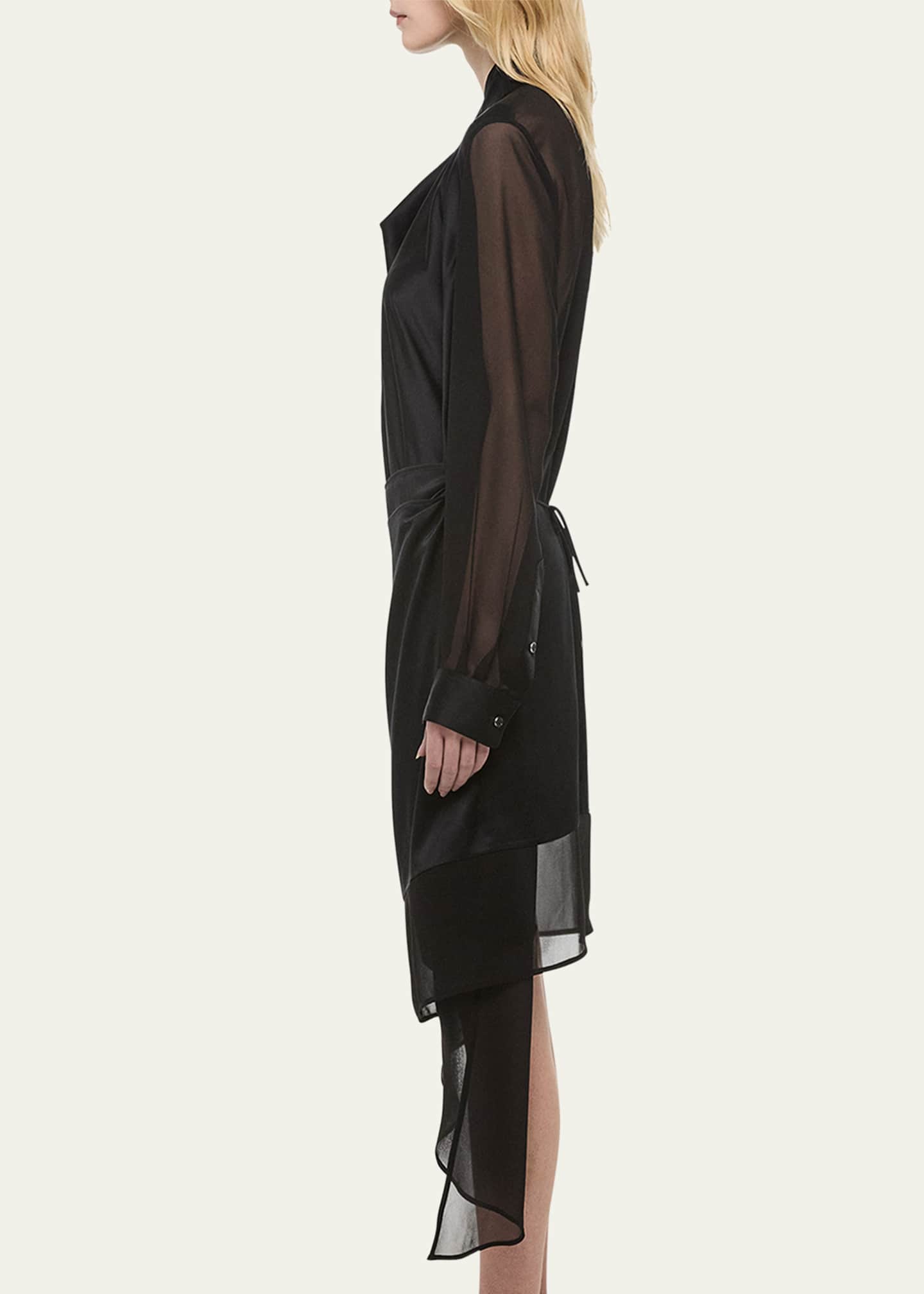 Draped Cowl-Neck Scarf Shirtdress