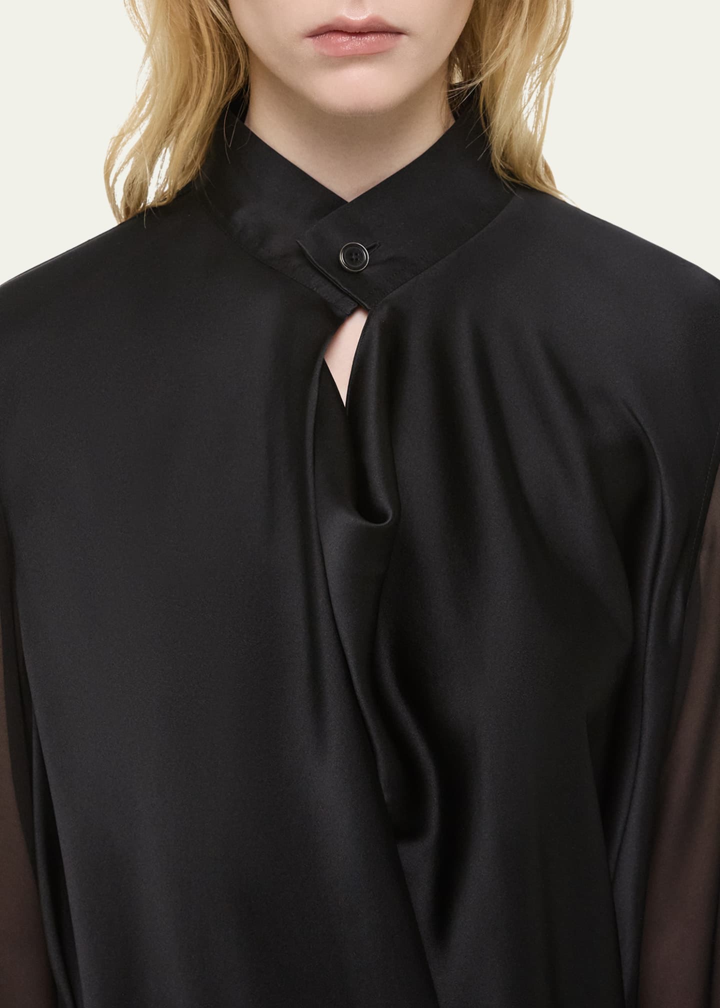 Draped Cowl-Neck Scarf Shirtdress