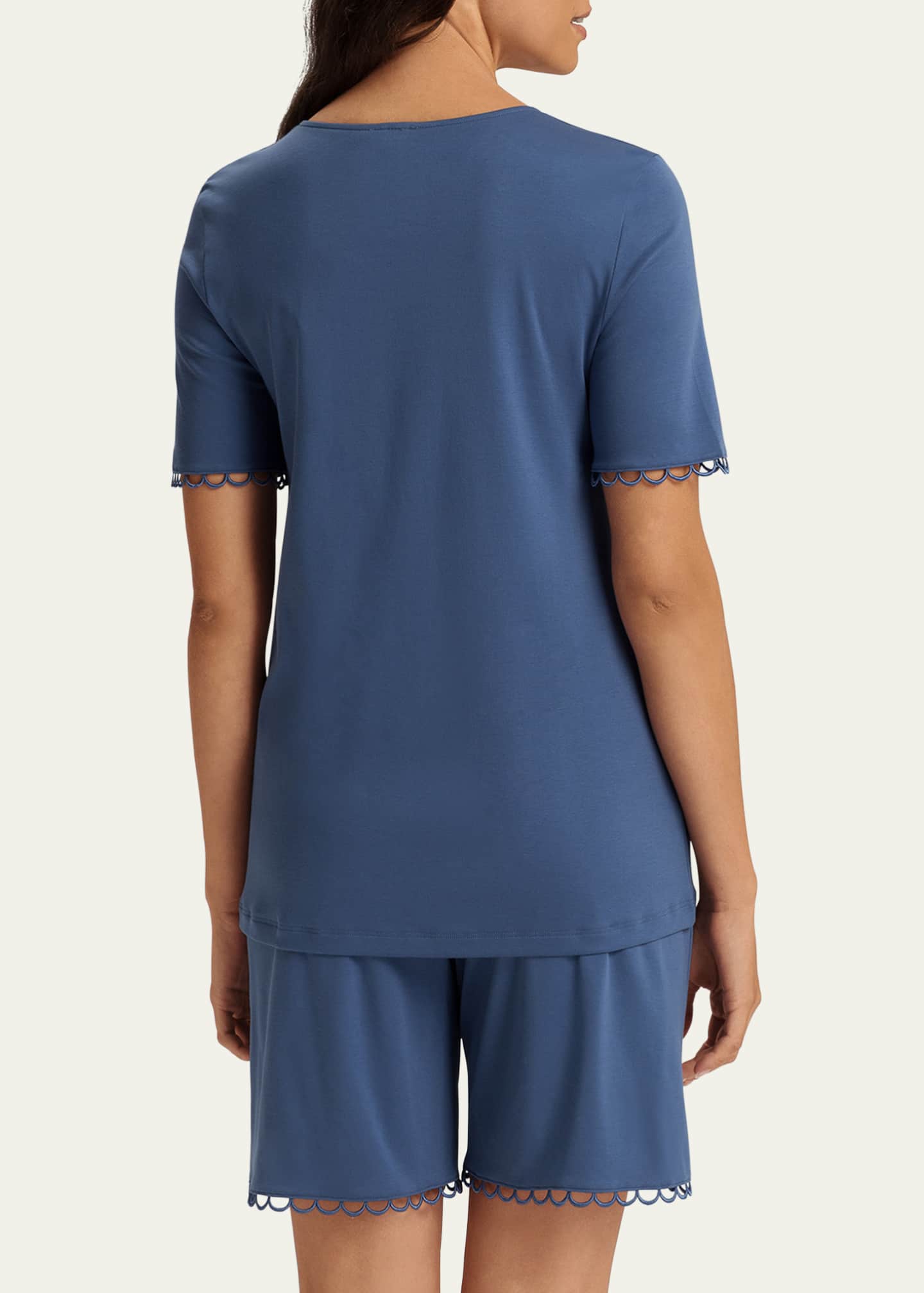 Hanro Anouk Lace-Trim Cotton Pajama Set Image 3 of 4