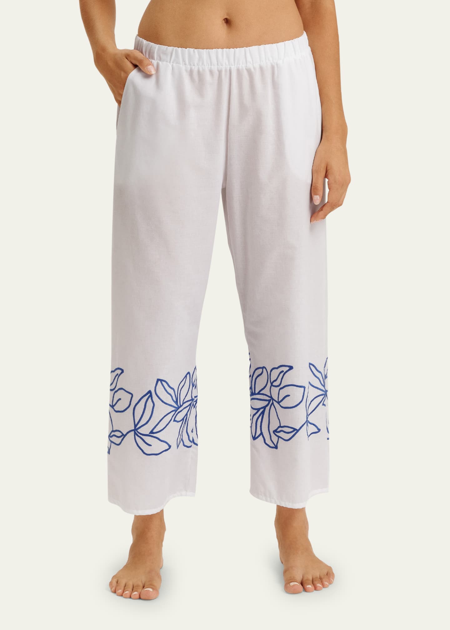Hanro Liz Leaf-Embroidered Cropped Cotton Pants Image 2 of 4