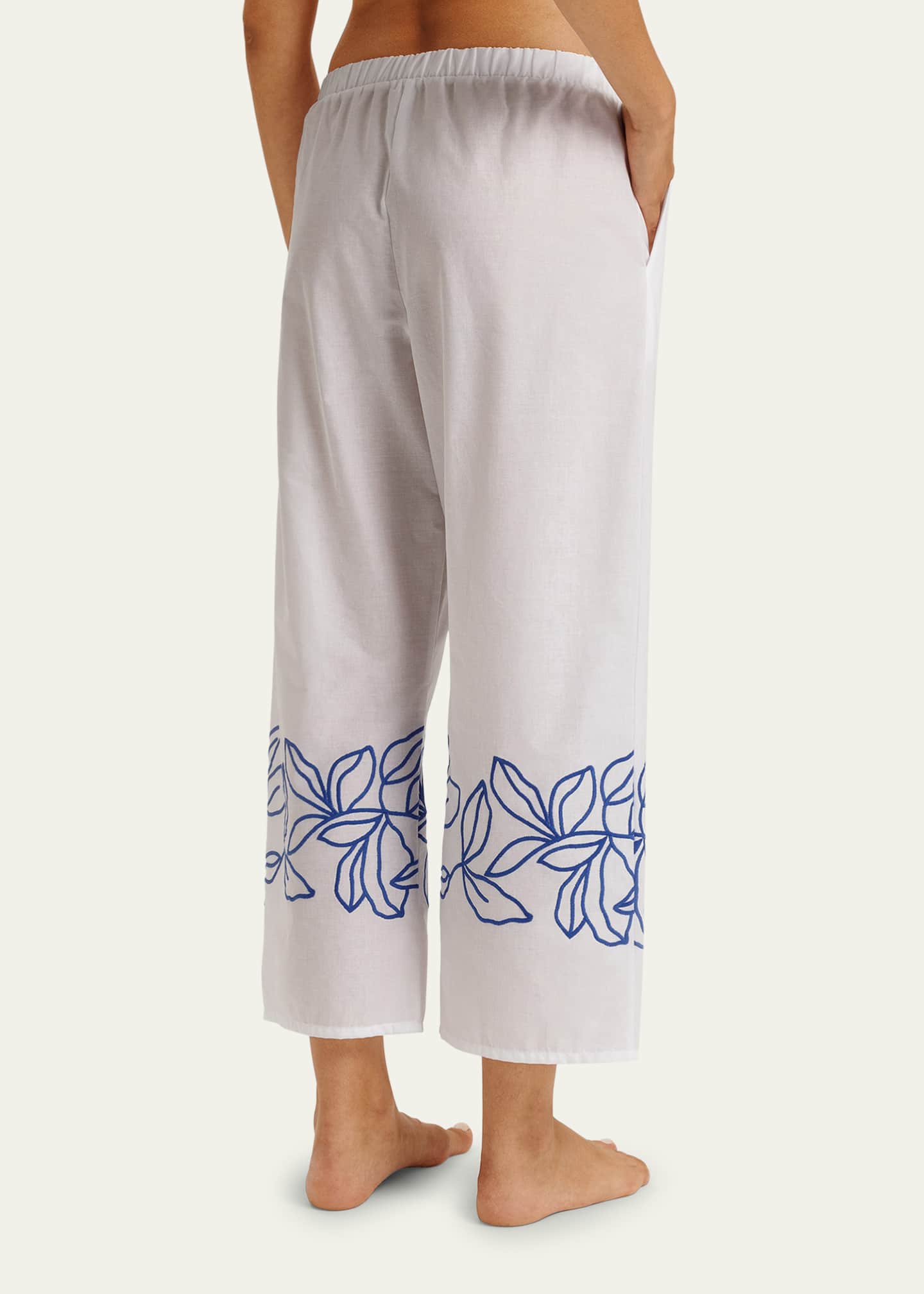 Hanro Liz Leaf-Embroidered Cropped Cotton Pants Image 3 of 4