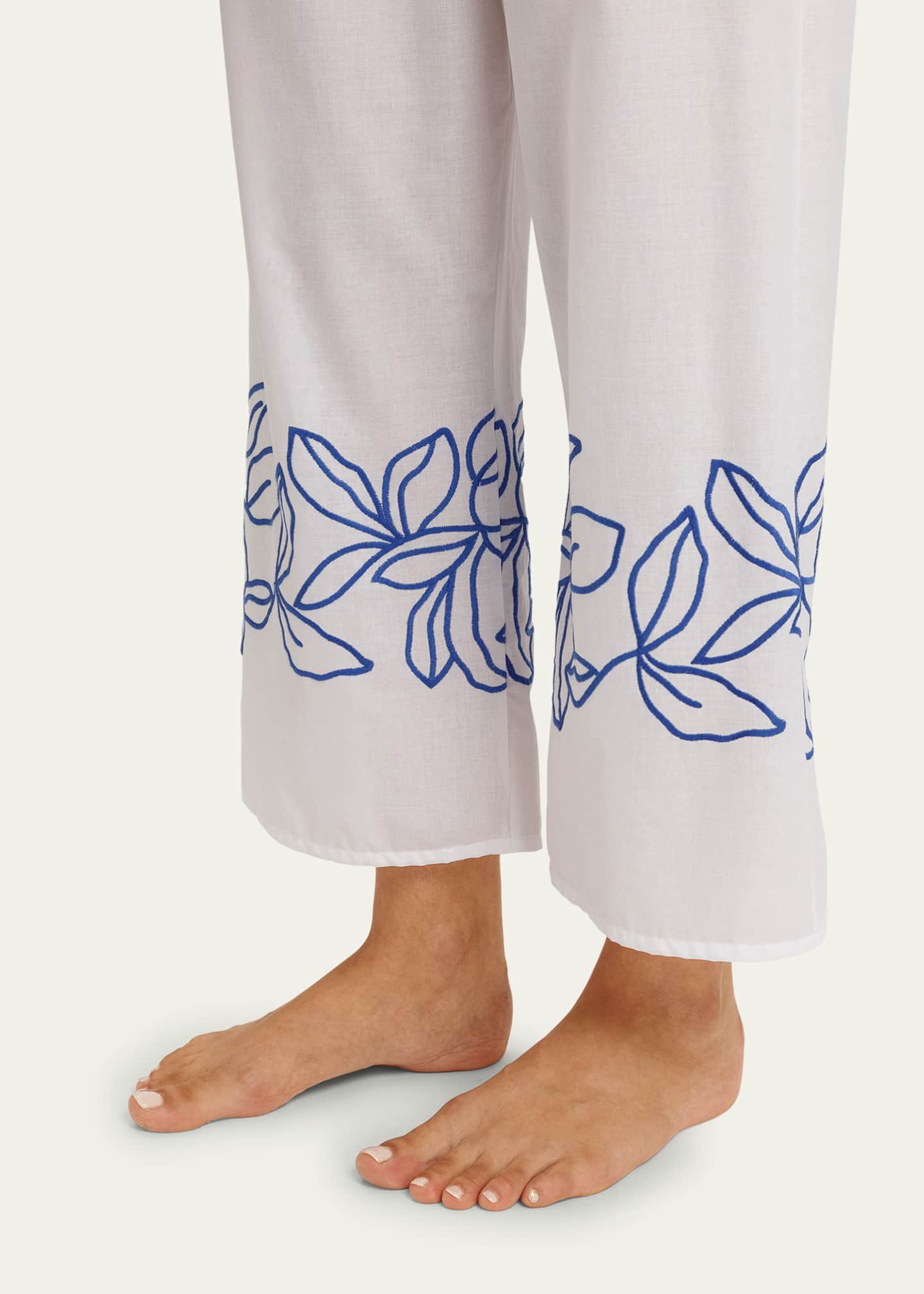 Hanro Liz Leaf-Embroidered Cropped Cotton Pants Image 4 of 4