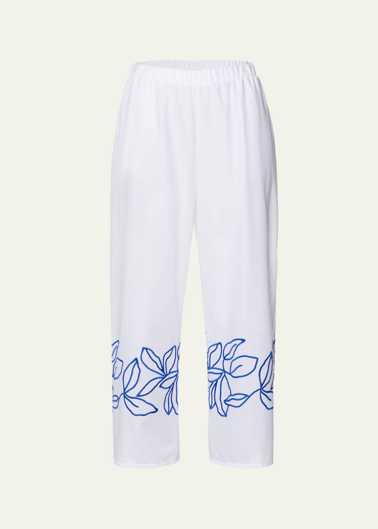 Hanro Liz Leaf-Embroidered Cropped Cotton Pants Image 1 of 4