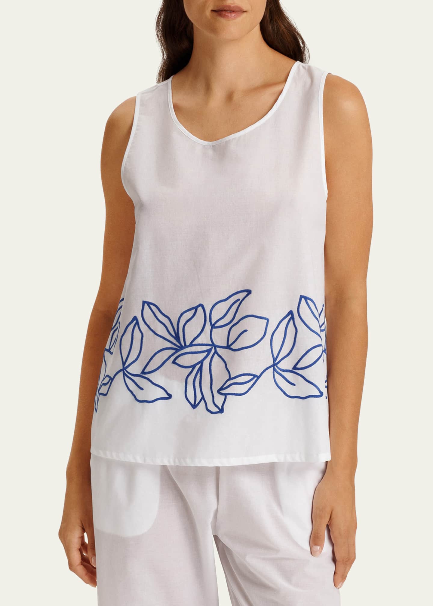 Hanro Liz Leaf-Embroidered Cotton Tank Image 2 of 4