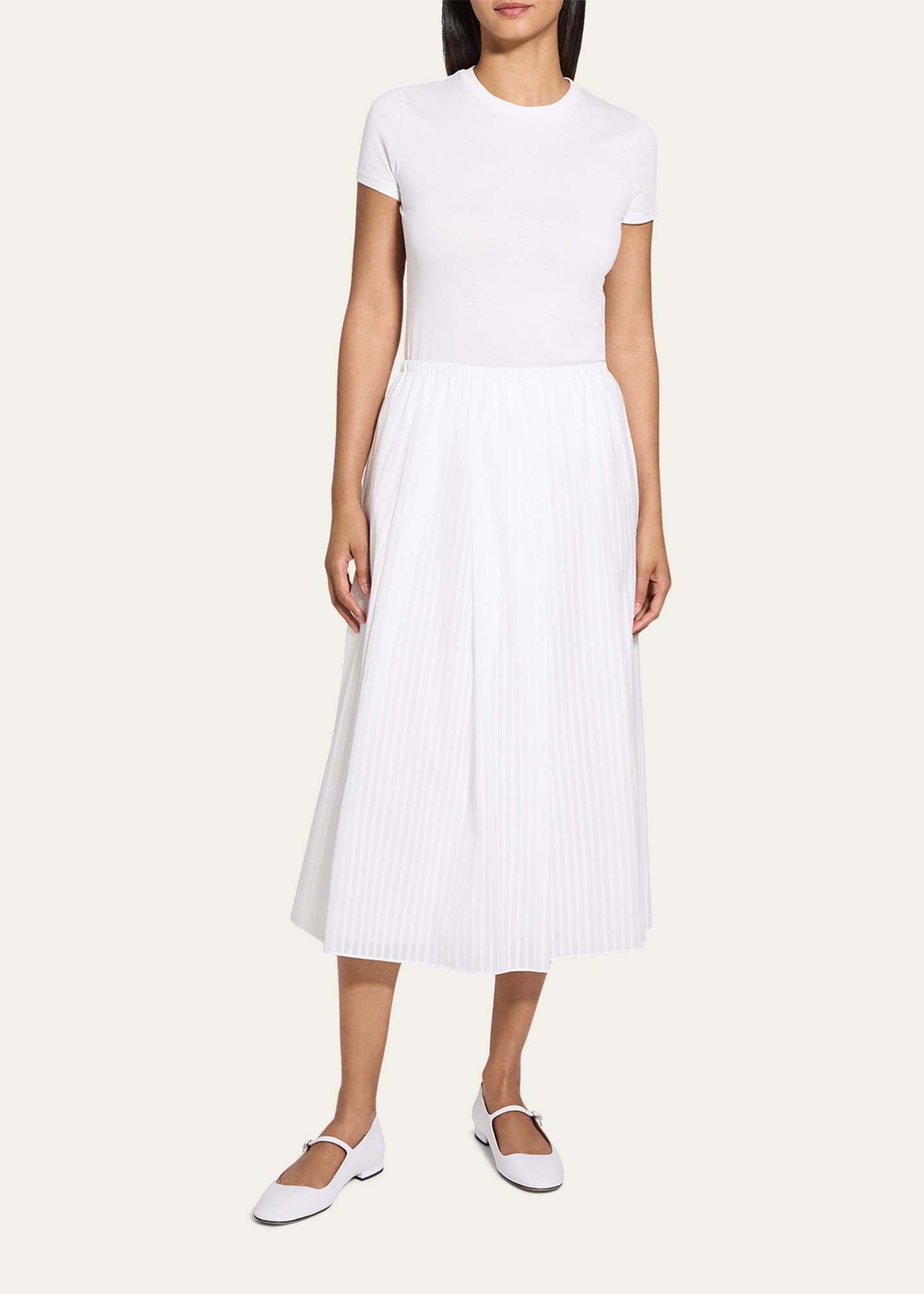 Stripe Pleated Midi Skirt