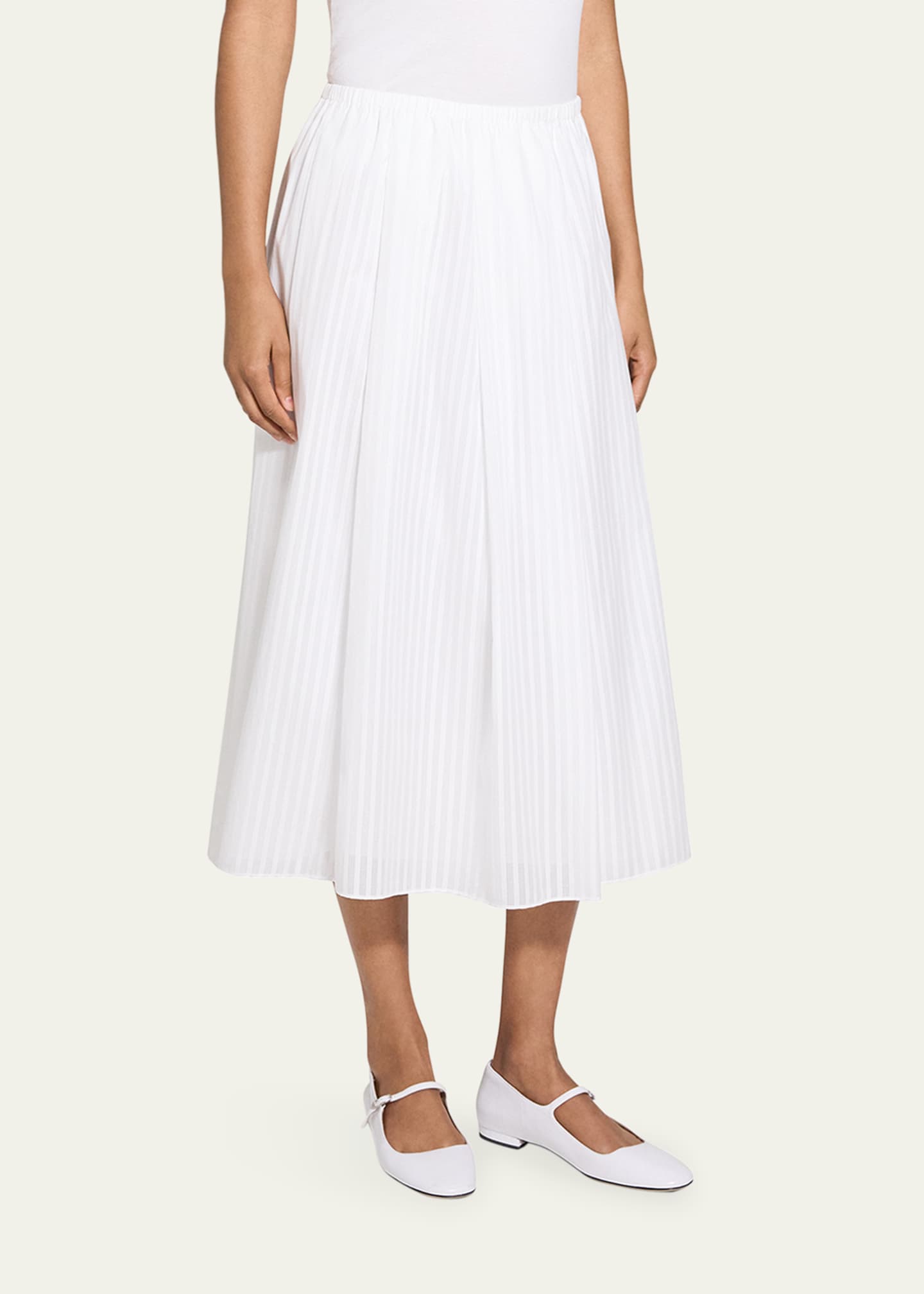 Stripe Pleated Midi Skirt