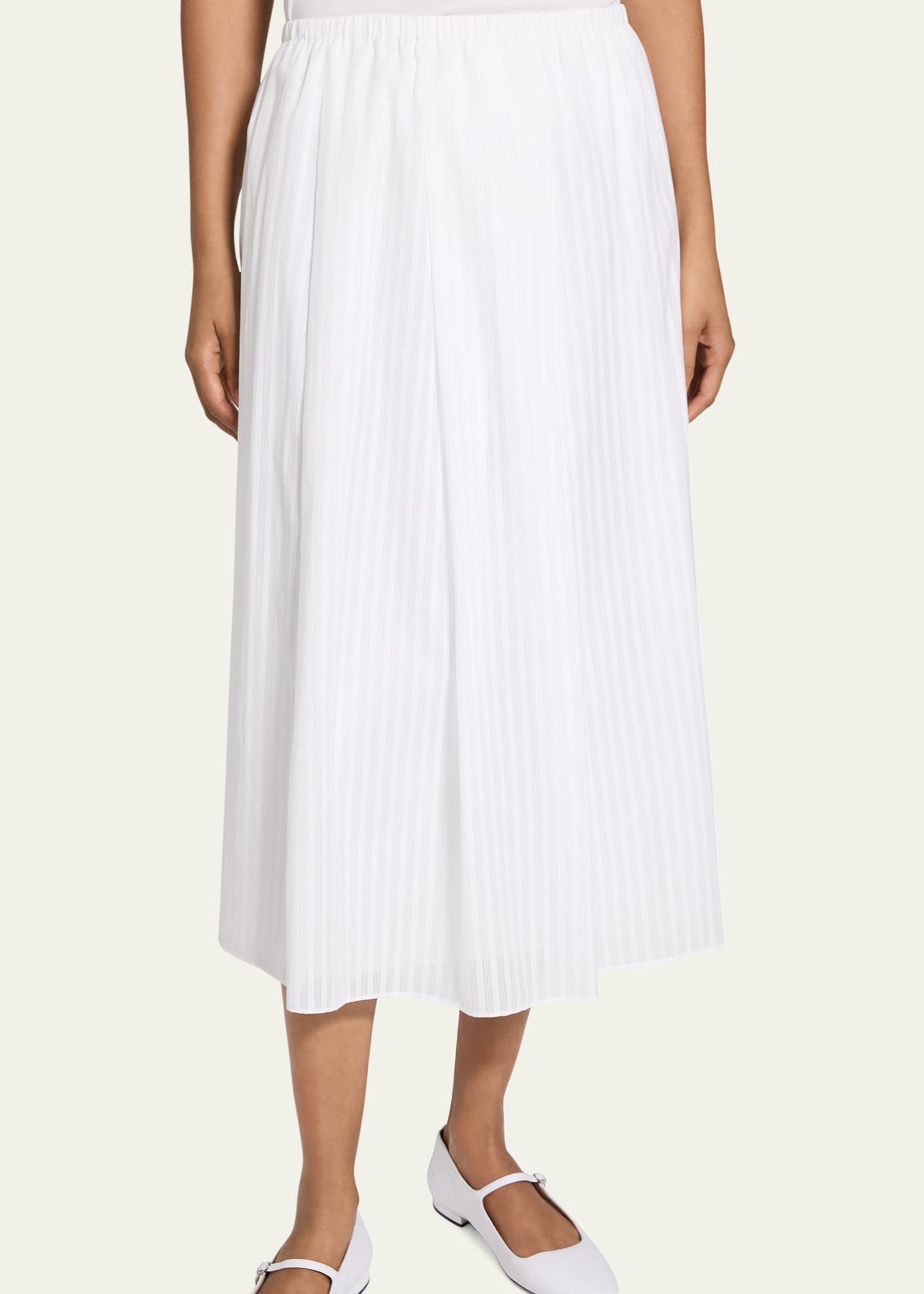 Stripe Pleated Midi Skirt