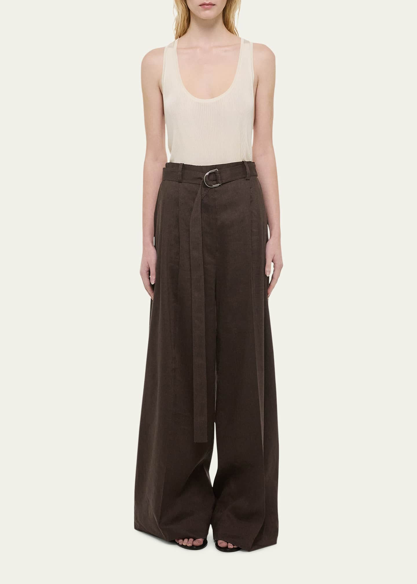 Helmut Lang Wide Double-Pleat Trousers with Belt Image 2 of 5
