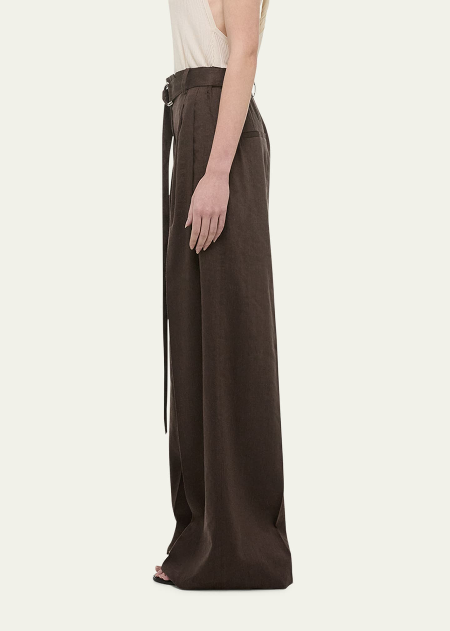 Helmut Lang Wide Double-Pleat Trousers with Belt Image 4 of 5