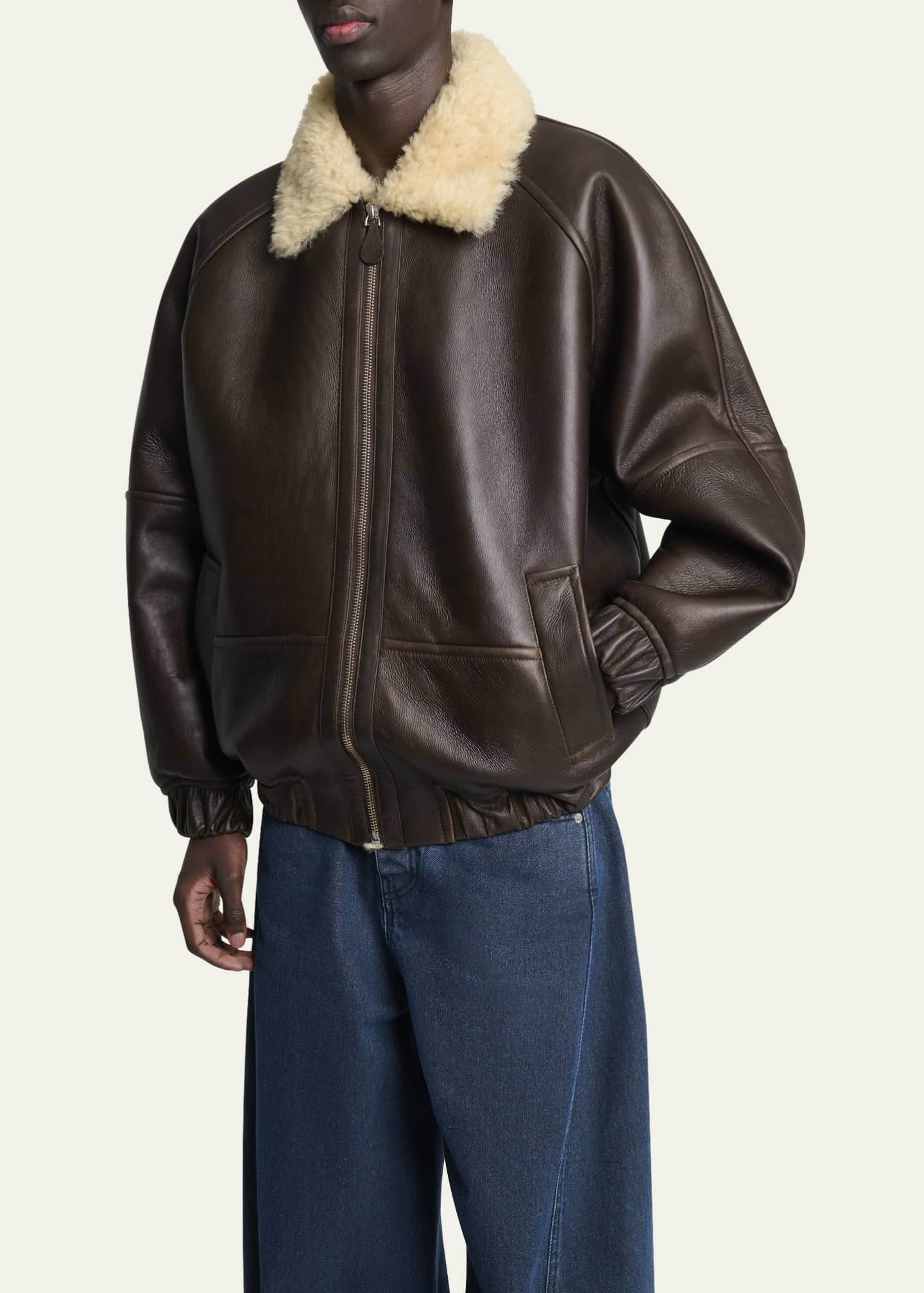Jacquemus Men's Leather and Shearling Bomber Jacket - Bergdorf Goodman