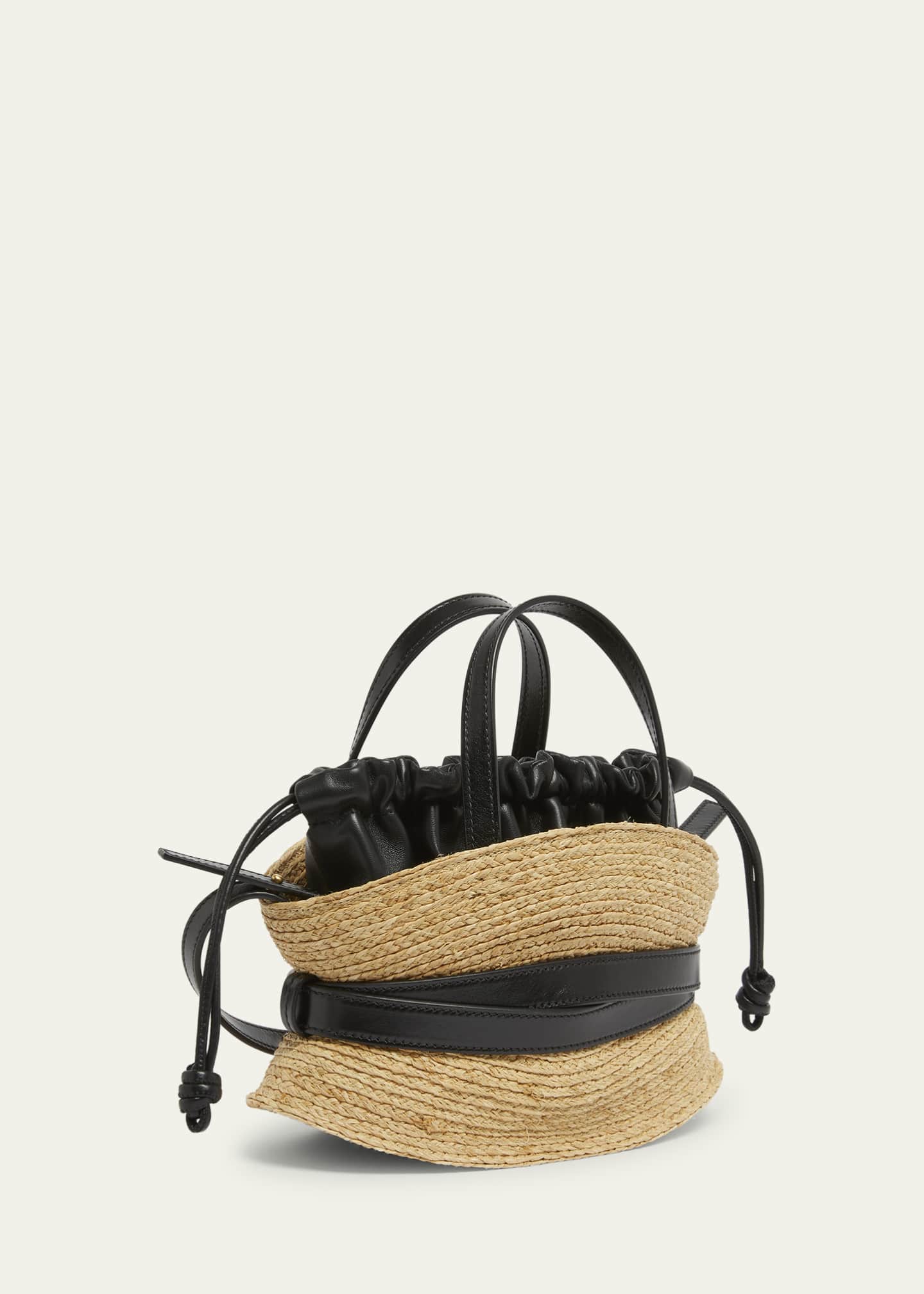 Balmain Shuffle Mini Top-Handle Bag in Raffia and Calfskin Image 3 of 6