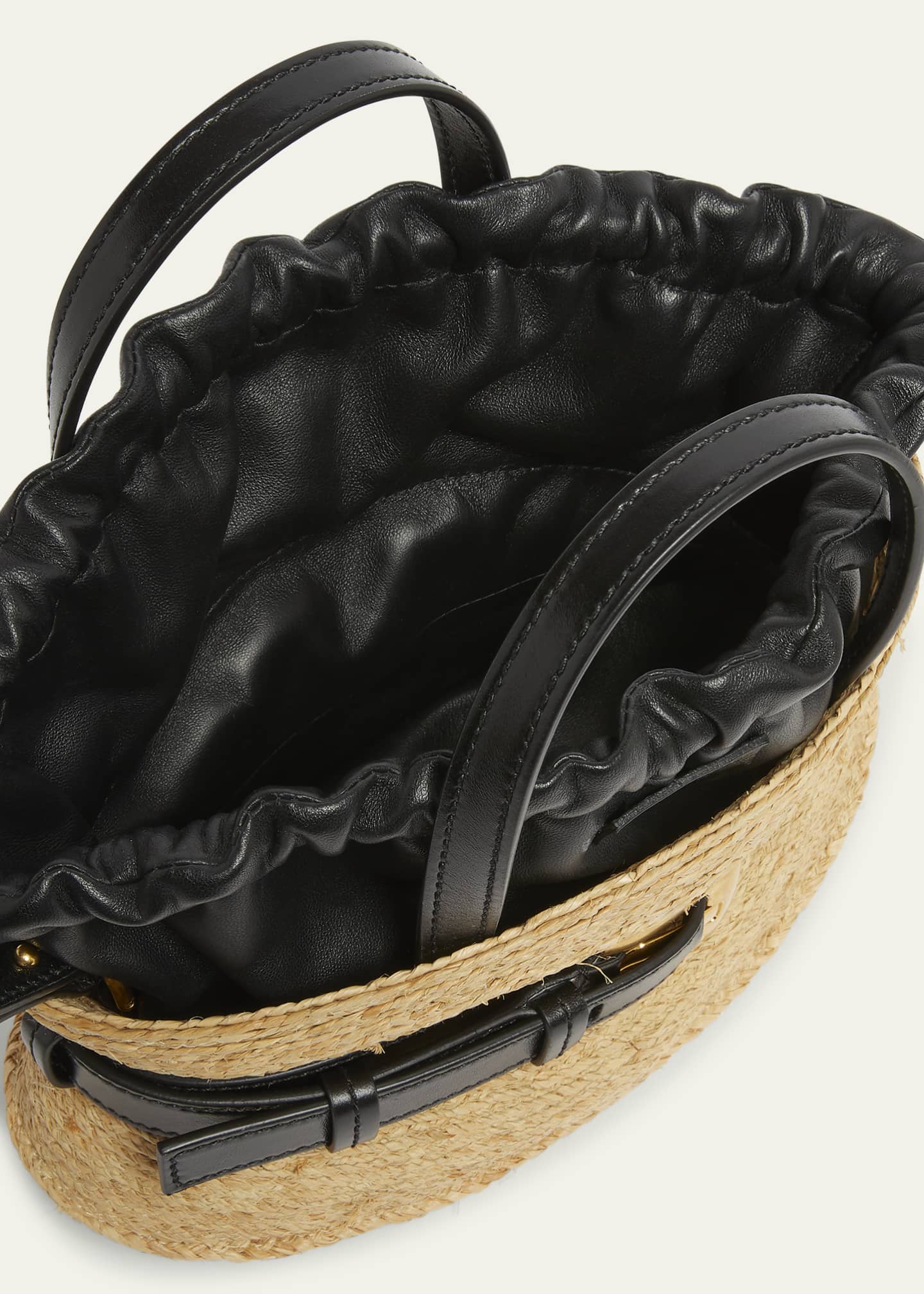 Balmain Shuffle Mini Top-Handle Bag in Raffia and Calfskin Image 4 of 6
